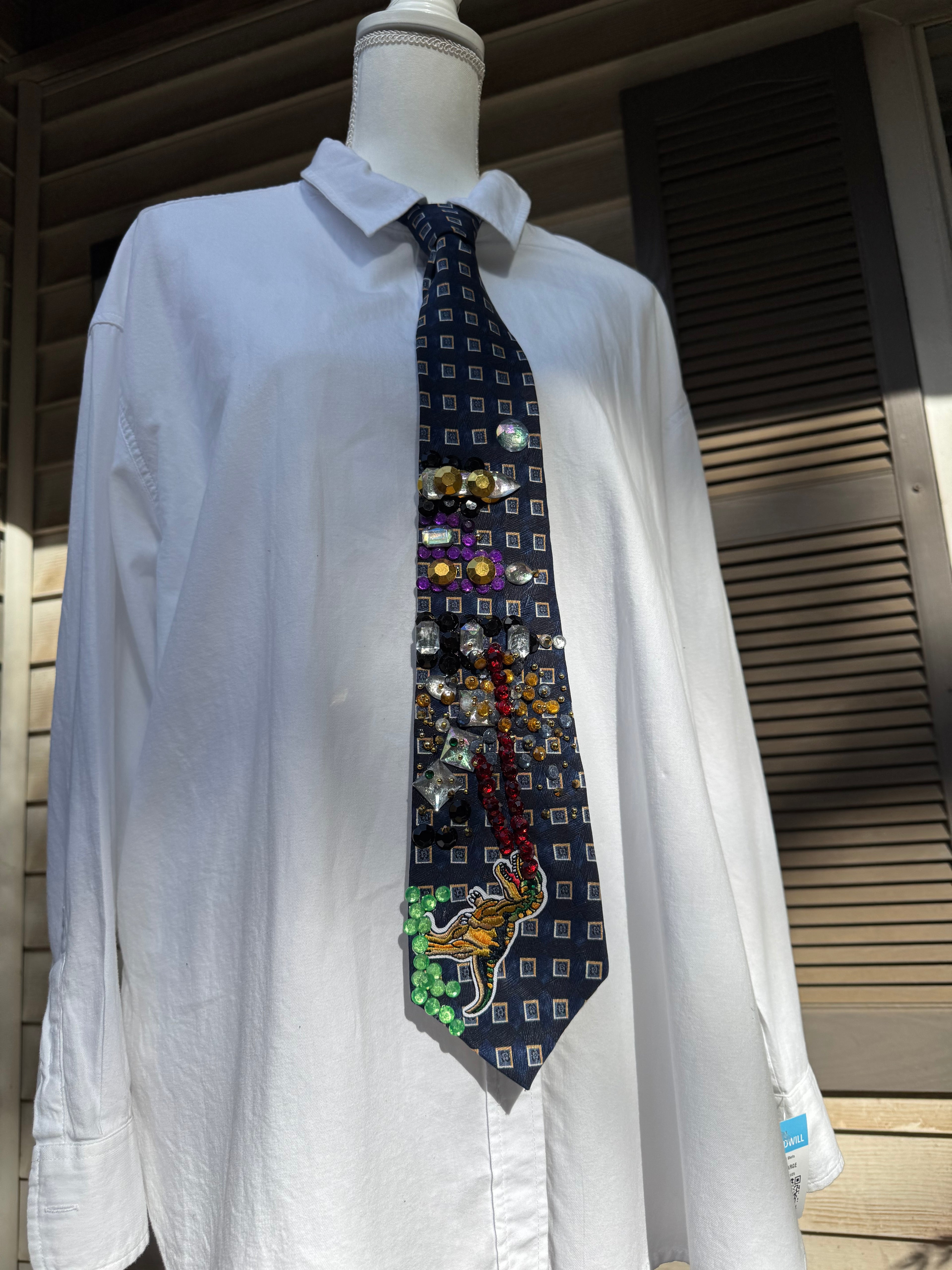 Navy Blue Laser Eye Trex Attacking City Tie