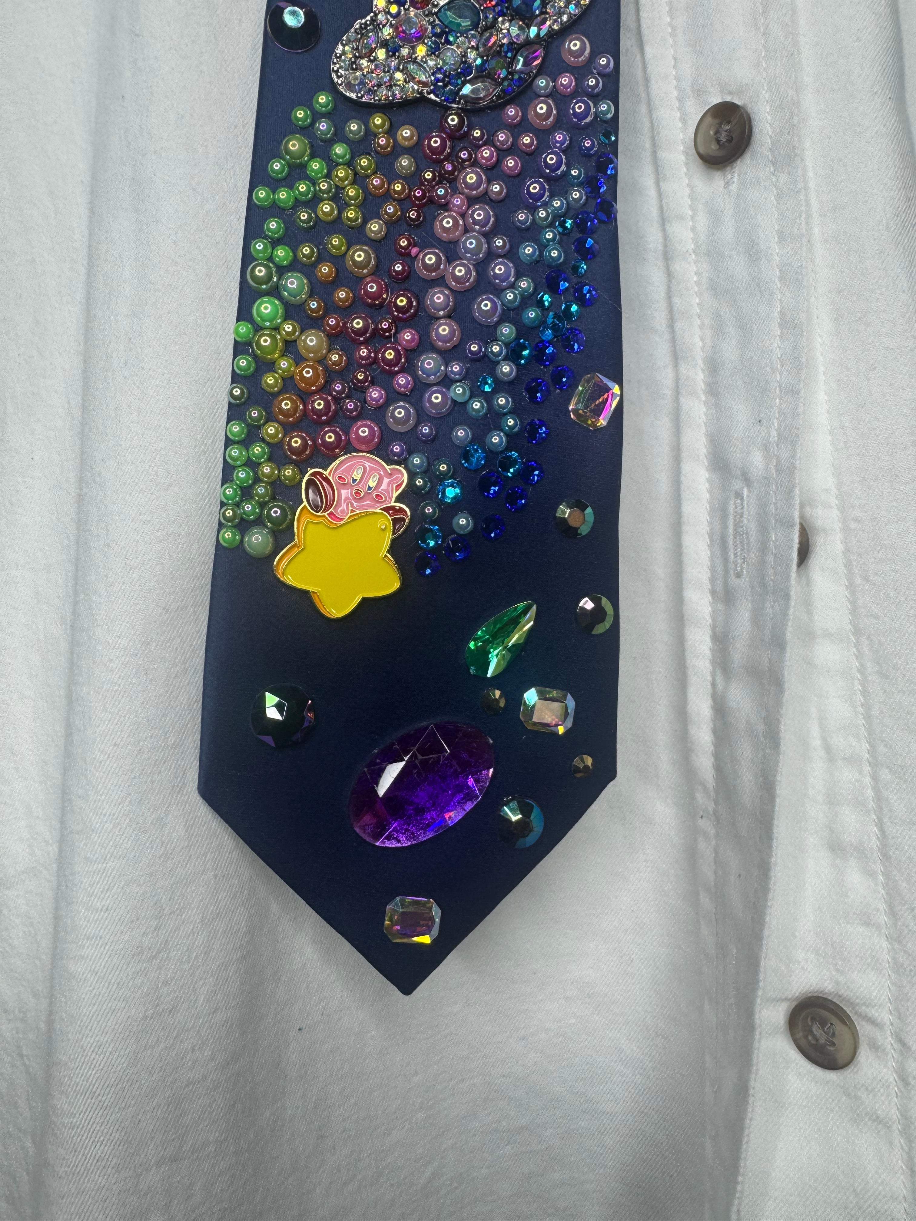 Navy Blue Kirby on Star Leaving Rainbow Stardust Anime Tie