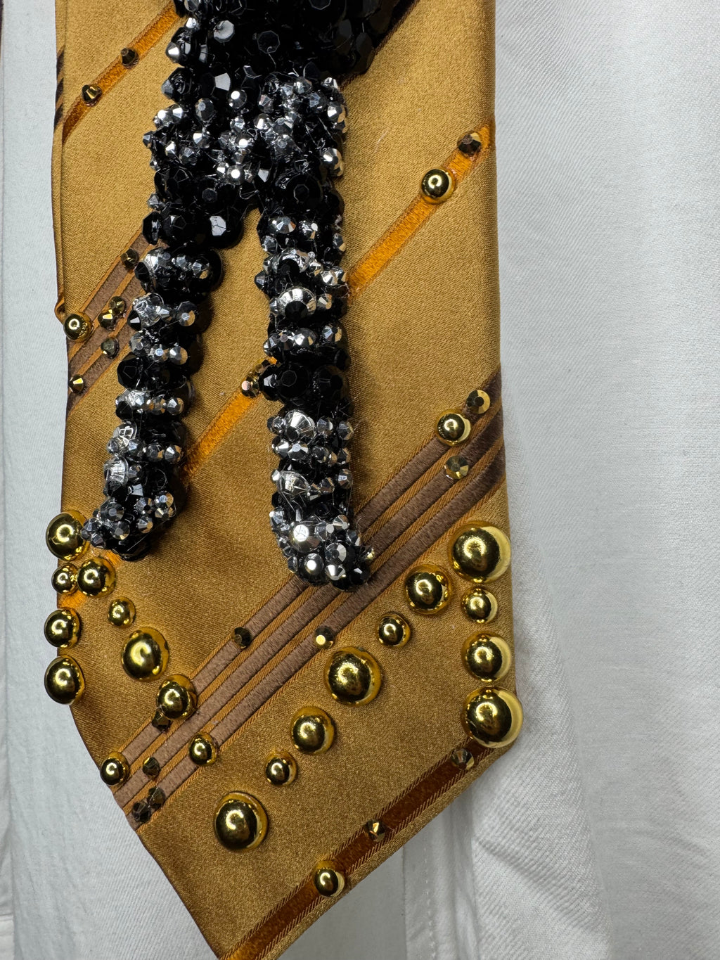 Gold Striped Michael Jackson Reaching Out Singing During 1st Concert in Tokyo for Bad Tour 1987 Tie