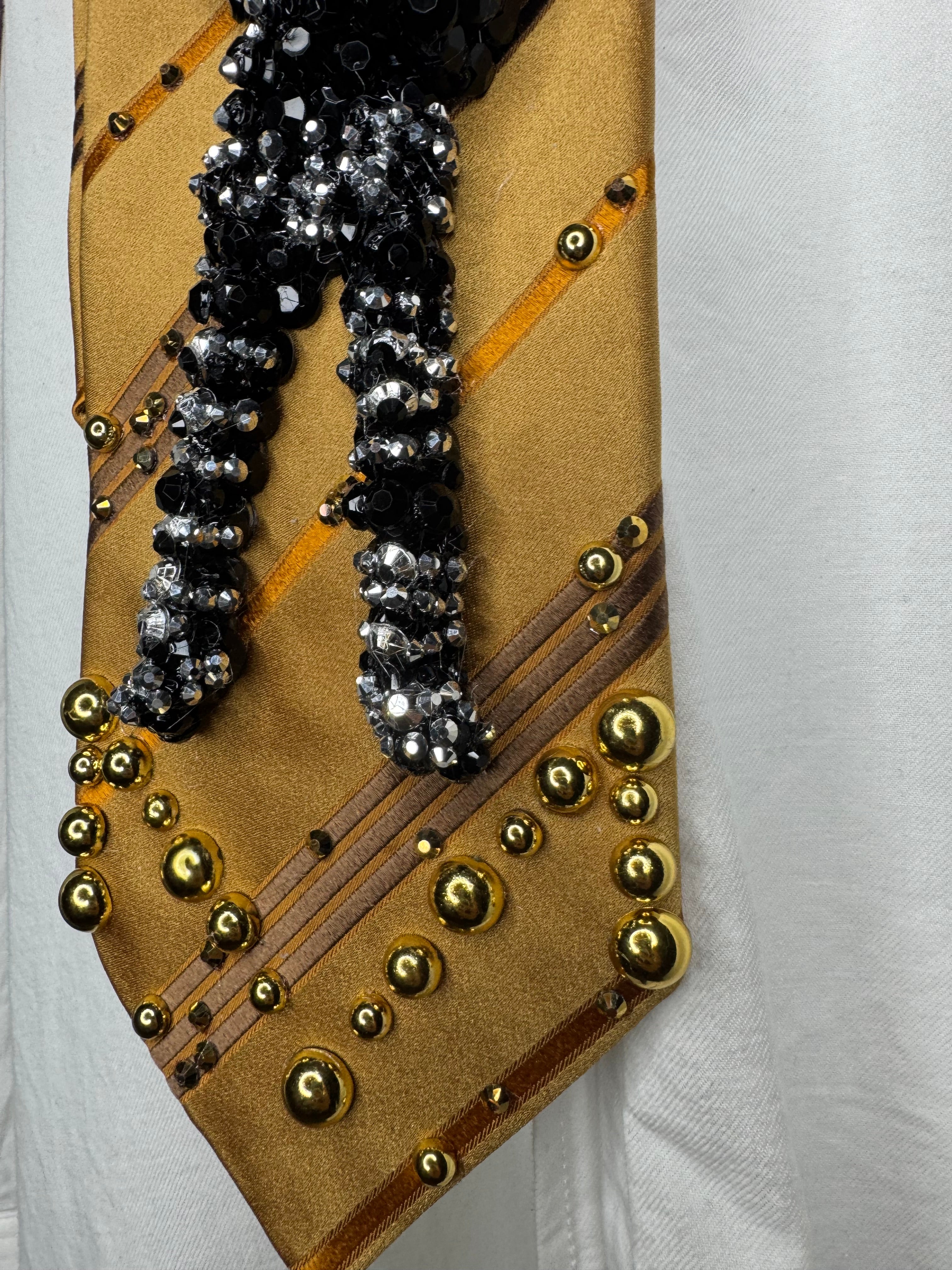 Gold Striped Michael Jackson Reaching Out Singing During 1st Concert in Tokyo for Bad Tour 1987 Tie