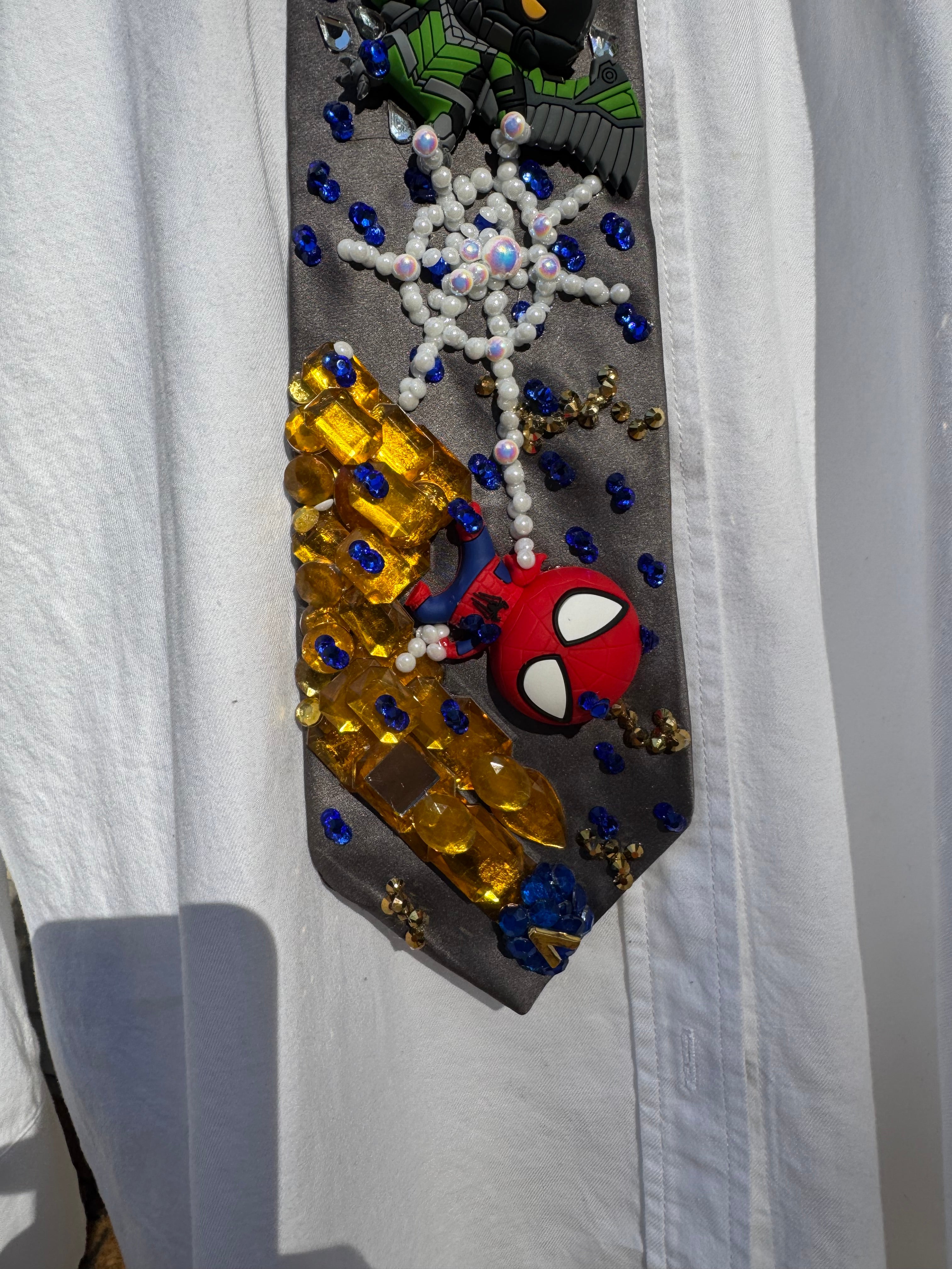 Grey Silk Spiderman Vs The Vulture Over the City In a Storm Spiderman Tie