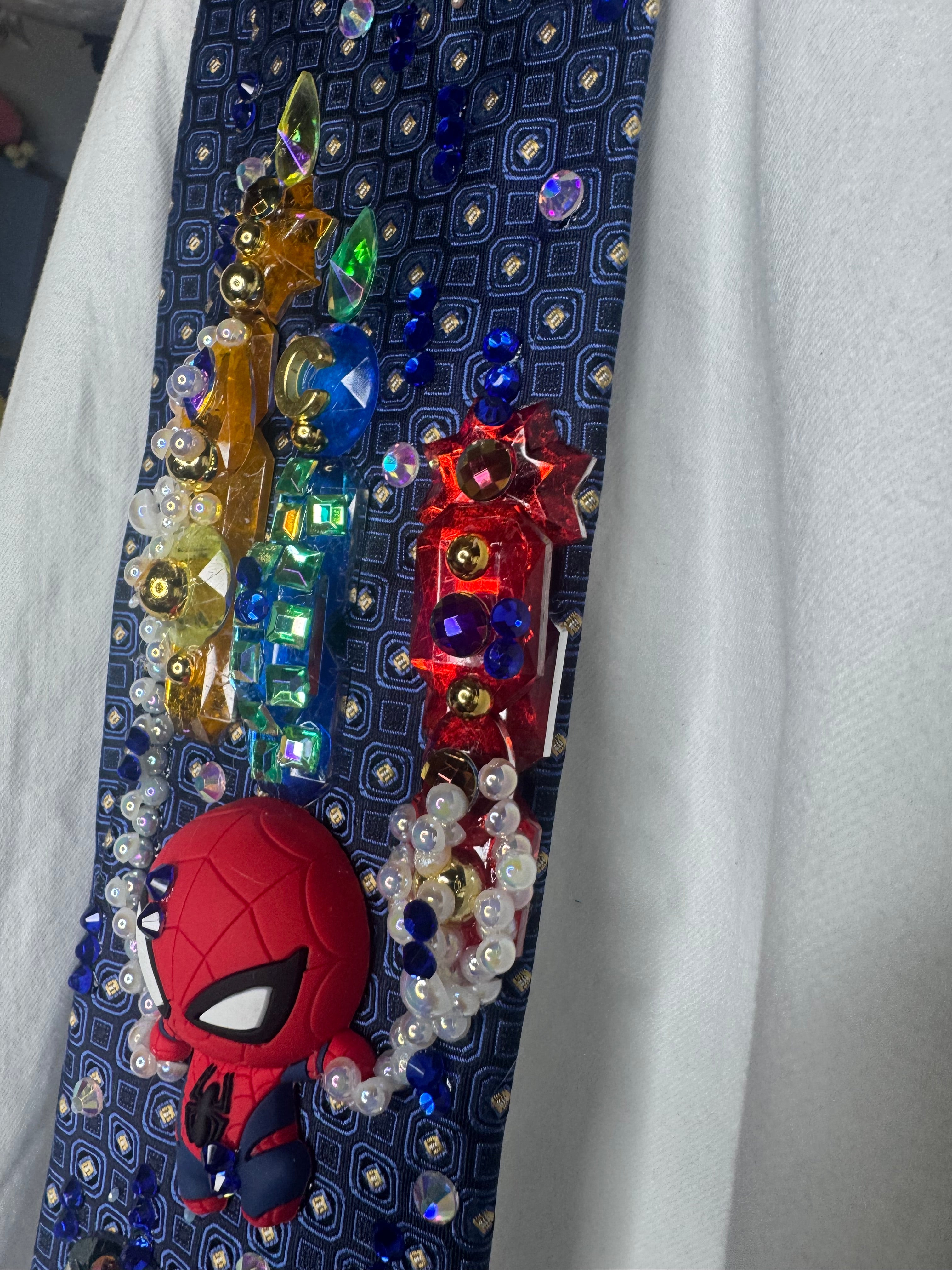 Navy Blue Spiderman Swinging Through City At Night in the Rain Tie