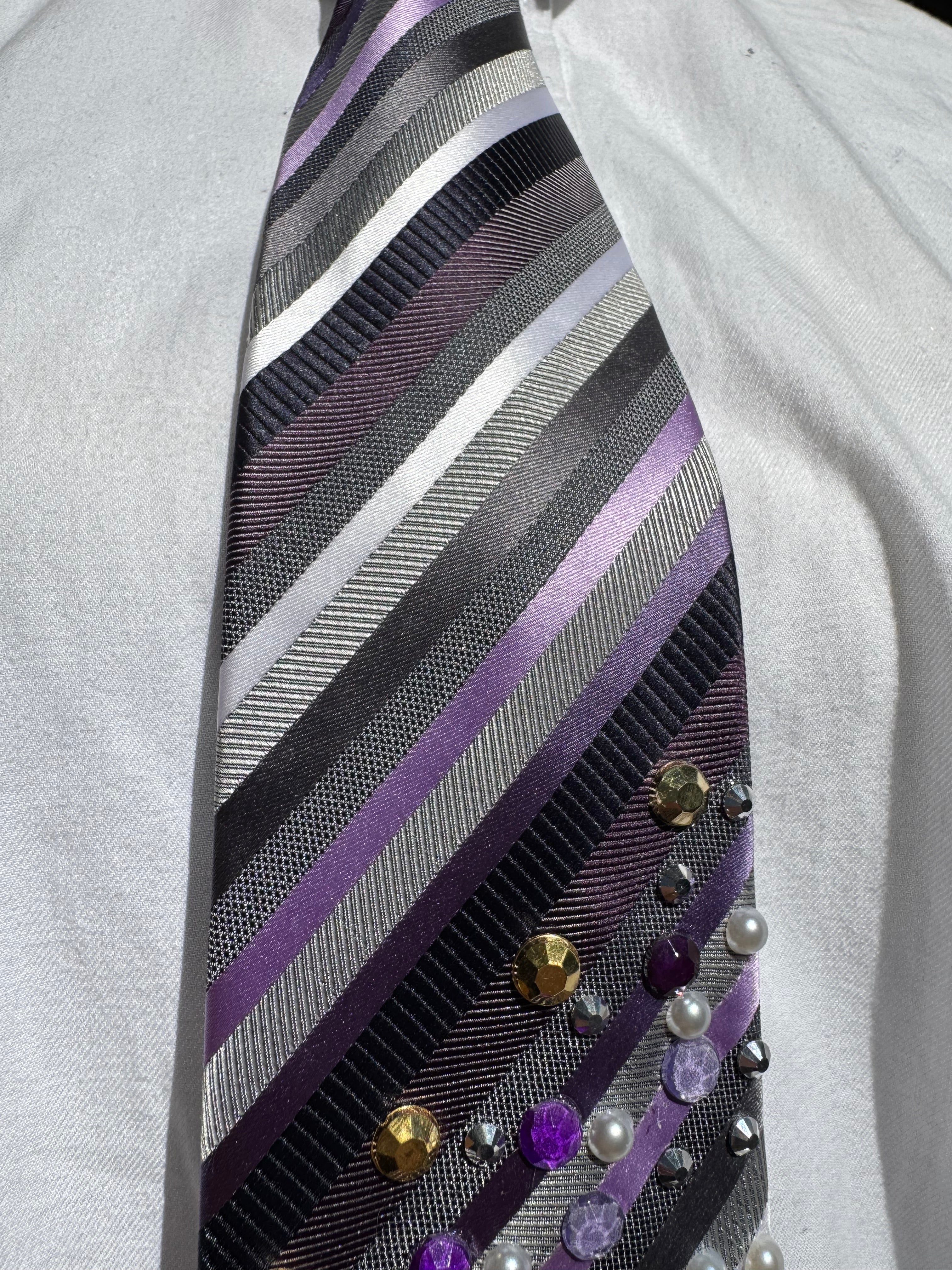 Purple and Grey Striped Anchored Nautical Tie
