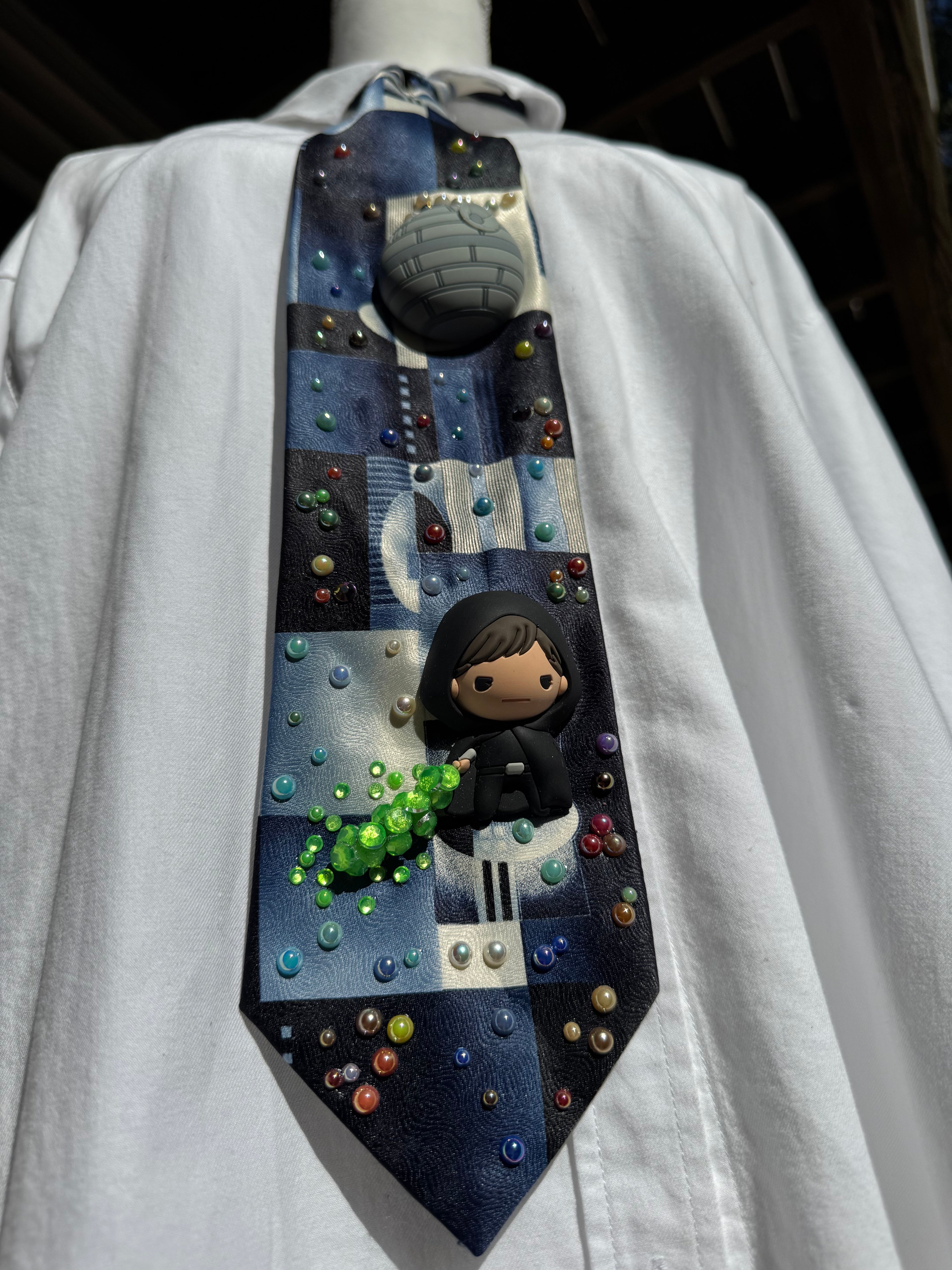 Navy Blue and White Angry Luke Skywalker Under Death Star Ultimate Star Wars Tie