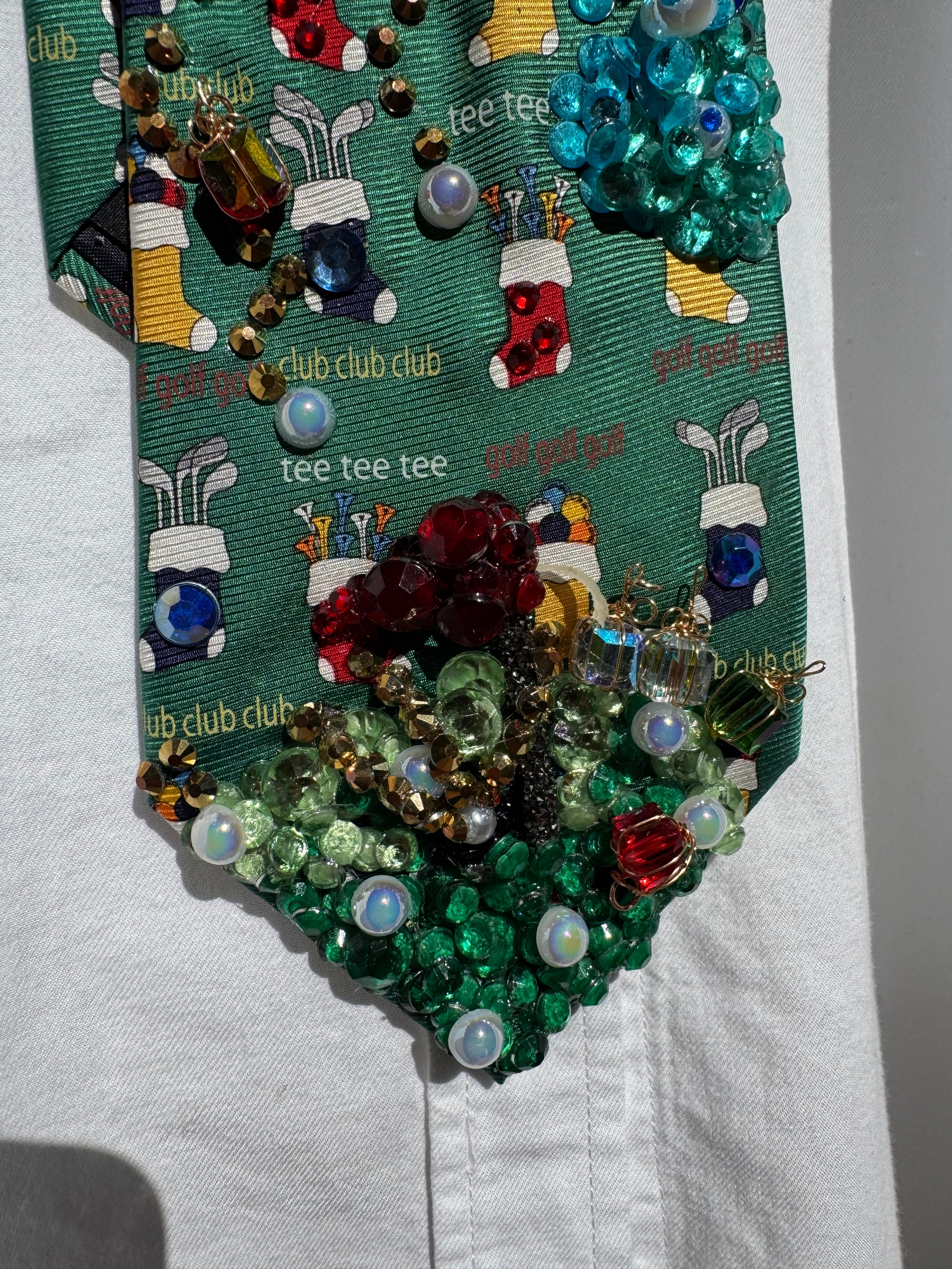 Green Golf Balls and Sock Stockings Christmas Golf Tie