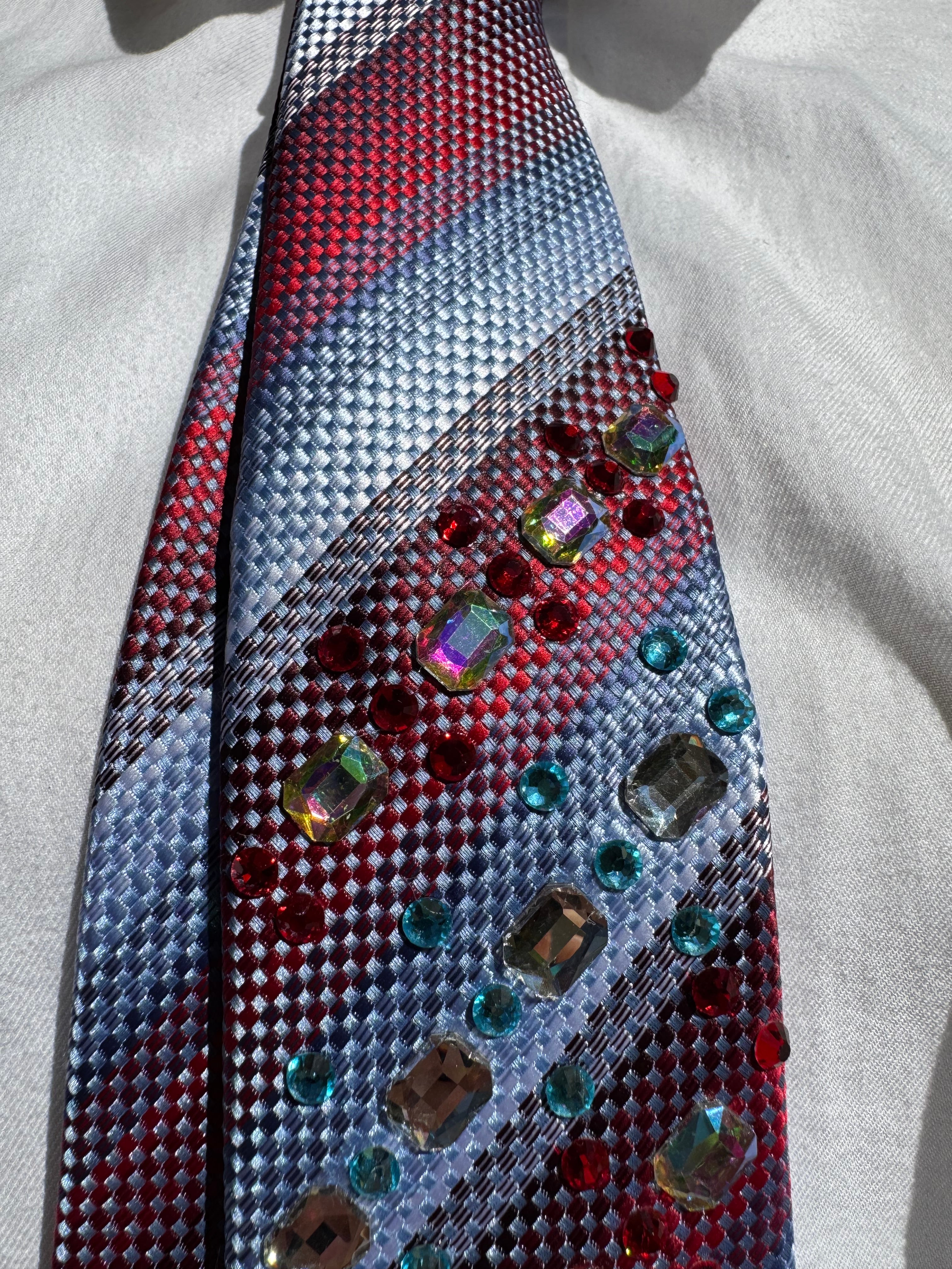 Red and Blue Striped Red Rudolph Nose Christmas Royalty Tie