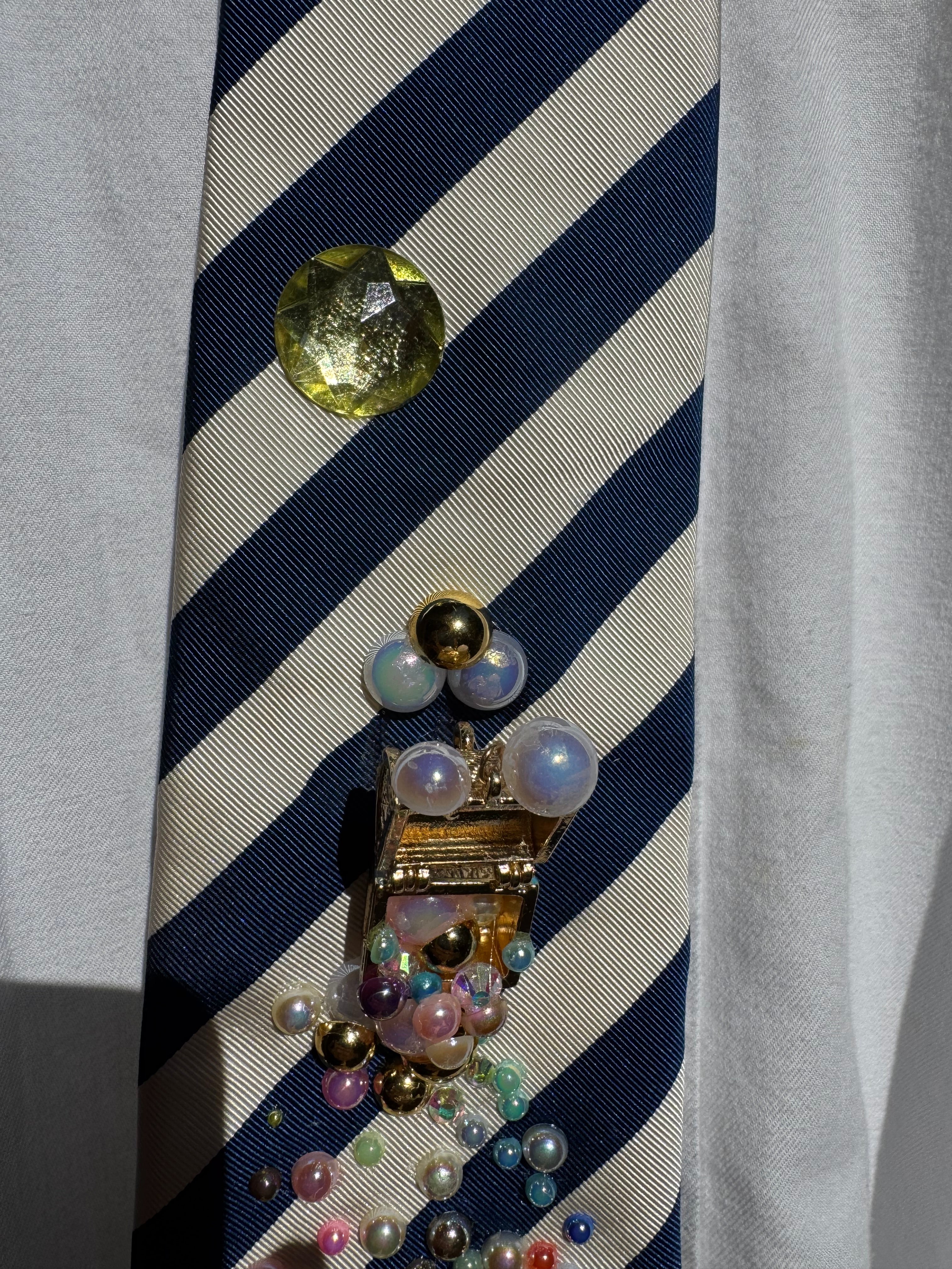White and Blue Striped Stitch Under Cotton Candy Balls Treasure Box Spilling Movie Tie