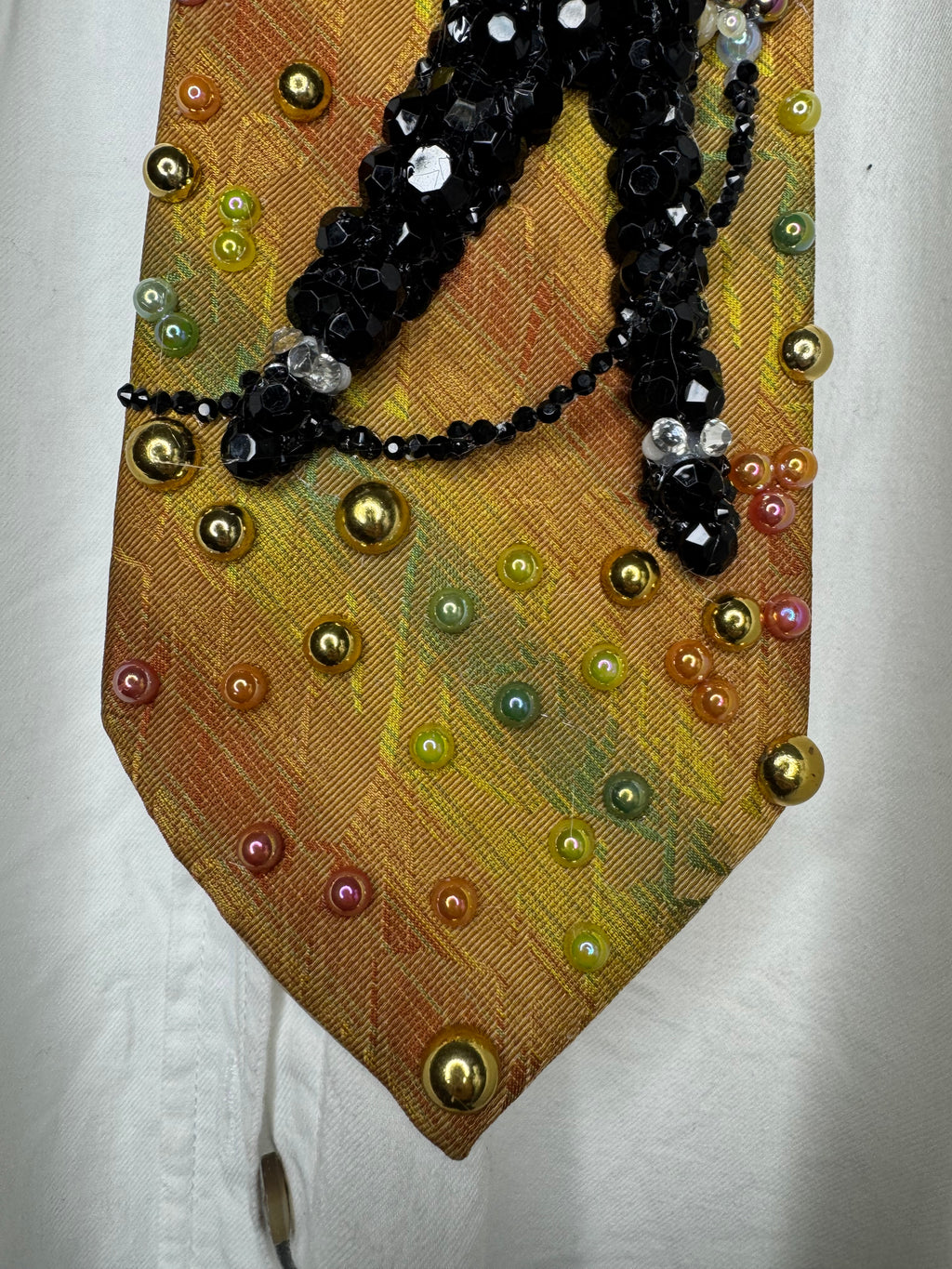 Multicolored Striped Michael Jackson Light Blue and Gold Fist Out Pose Victory Tour 1984 Tie