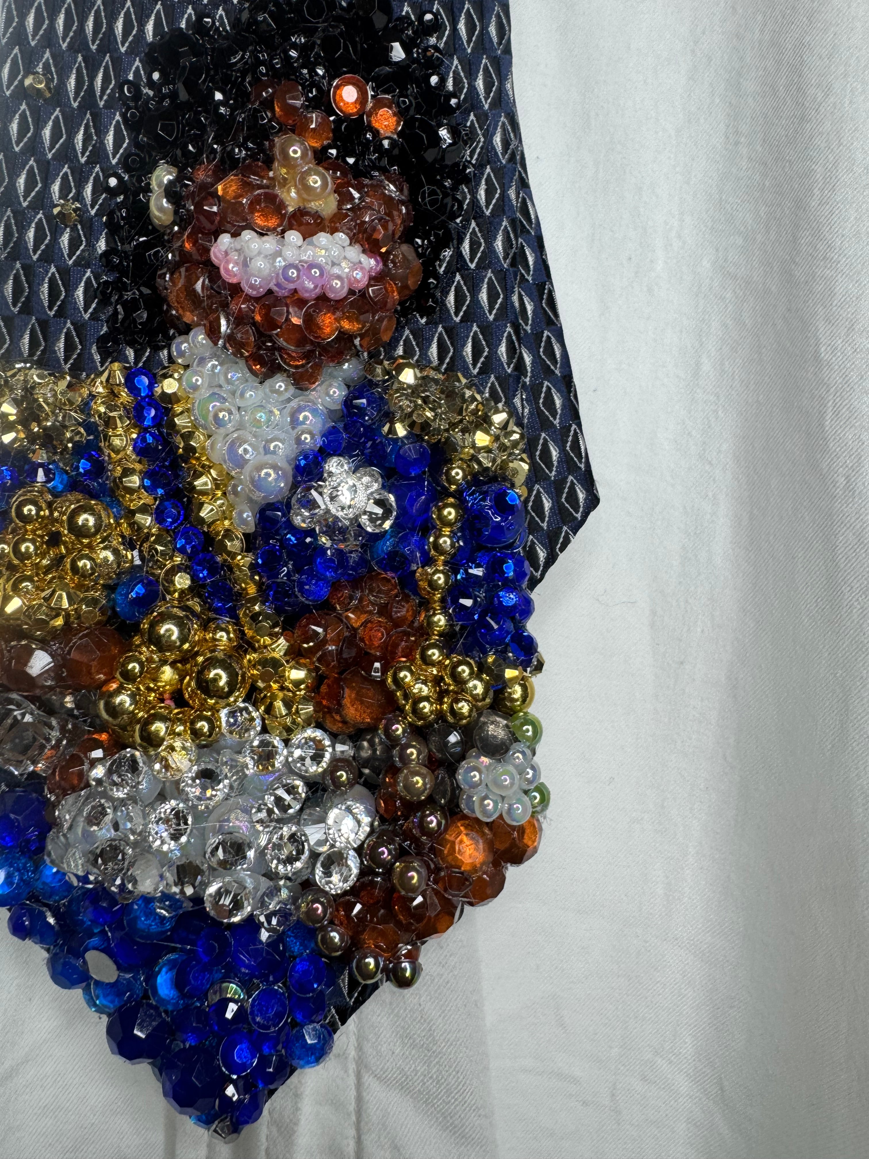 Navy Blue Michael Jackson Holding His Grammy Trophies Smiling 1984 Thriller Era Tie