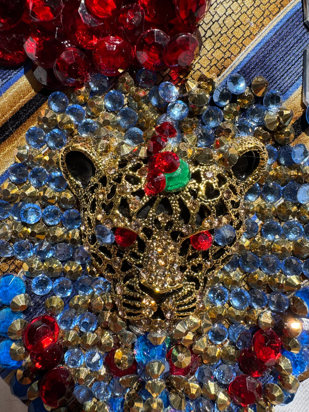 Gold and Blue Egyptian Striped Jaguar Pharaoh Taj Mahal Kingdom Royalty Tie