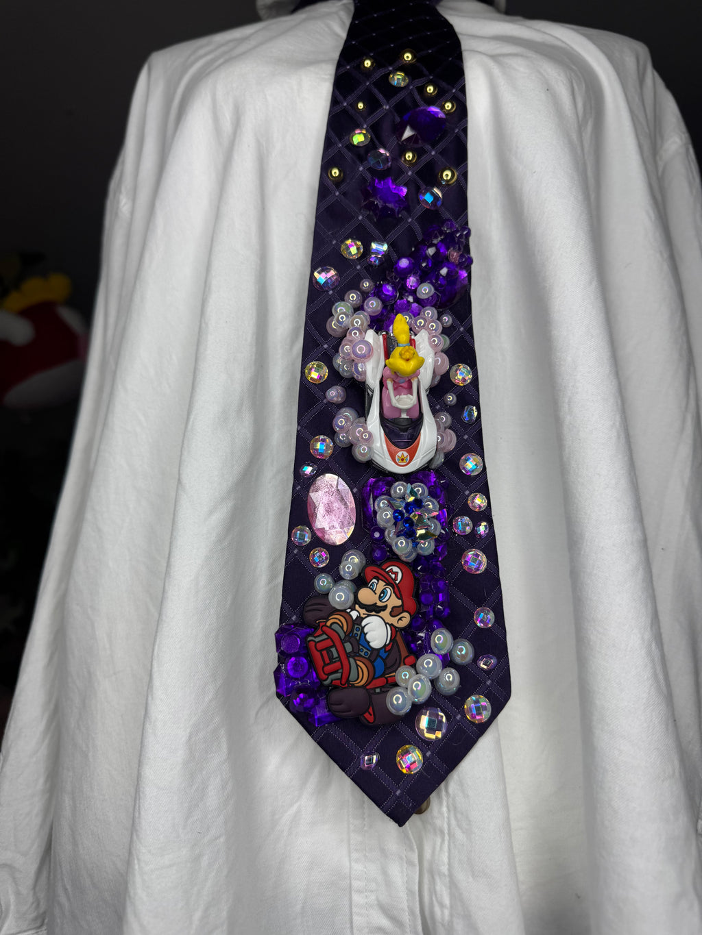 Purple Princess Peach Throwing Blue Shell on Indigo Road 200cc Mario Kart Tie