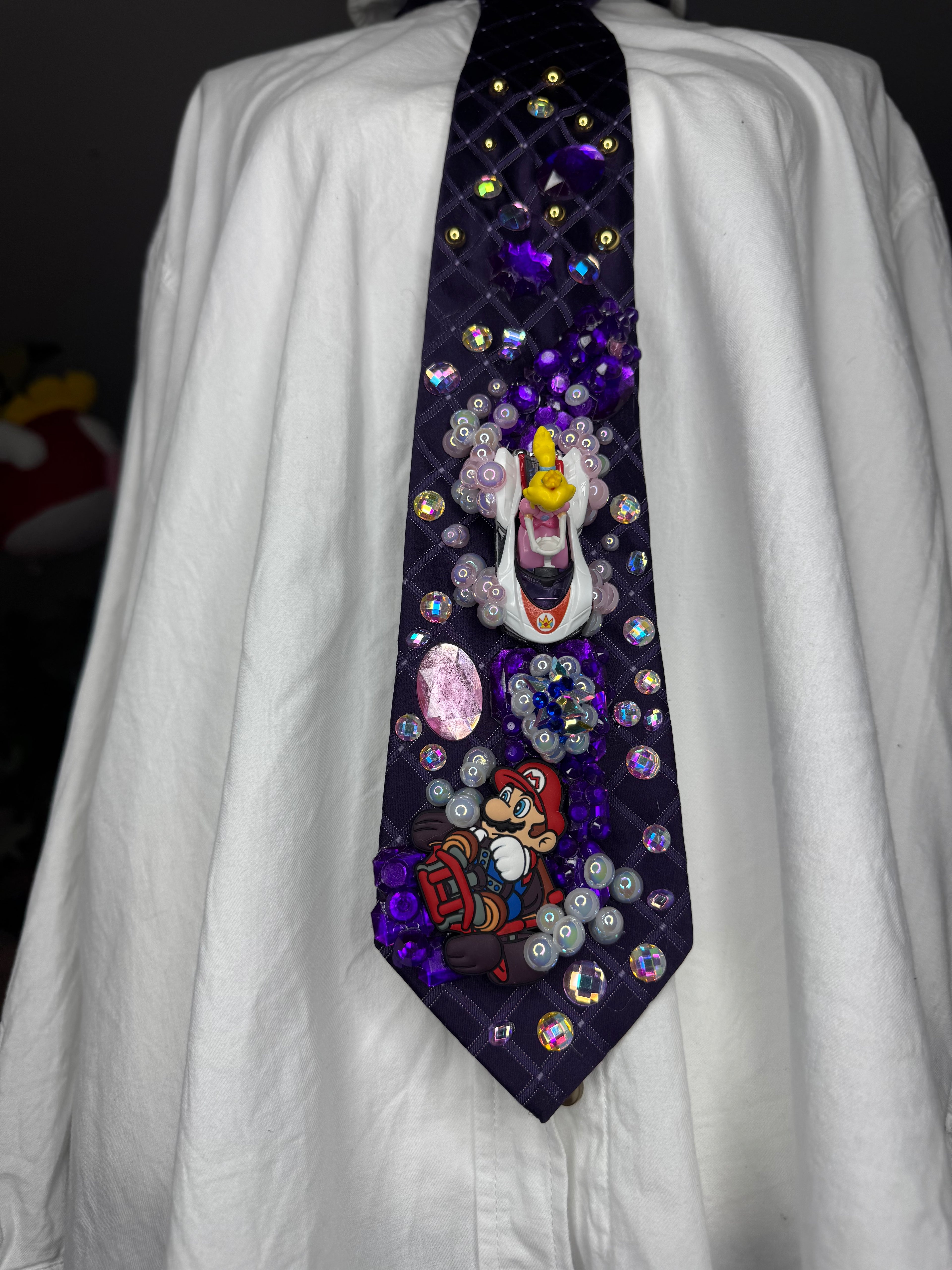 Purple Princess Peach Throwing Blue Shell on Indigo Road 200cc Mario Kart Tie