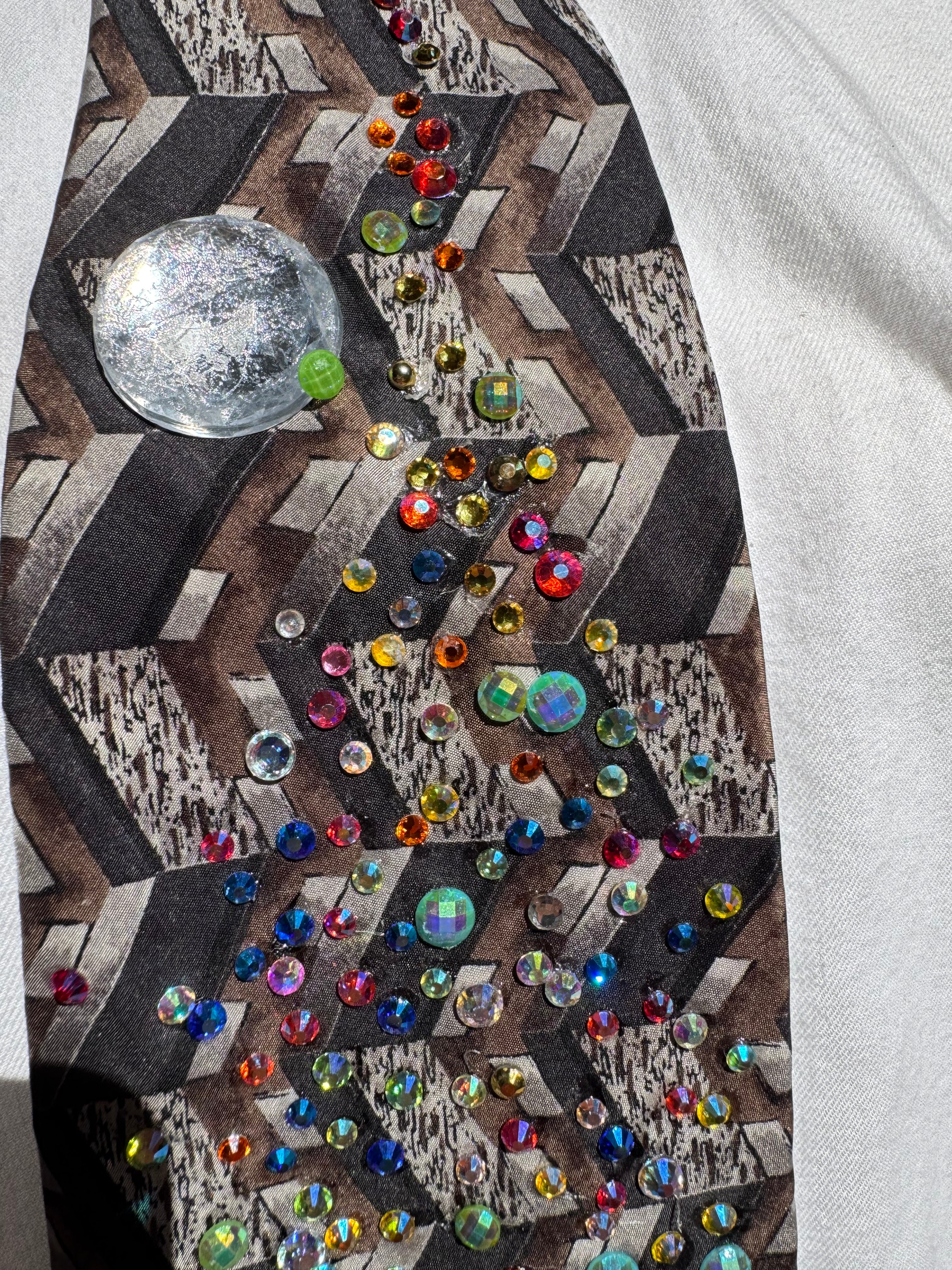 Grey Iridescent Dragon Spitting Rainbow Flames Royalty Tie