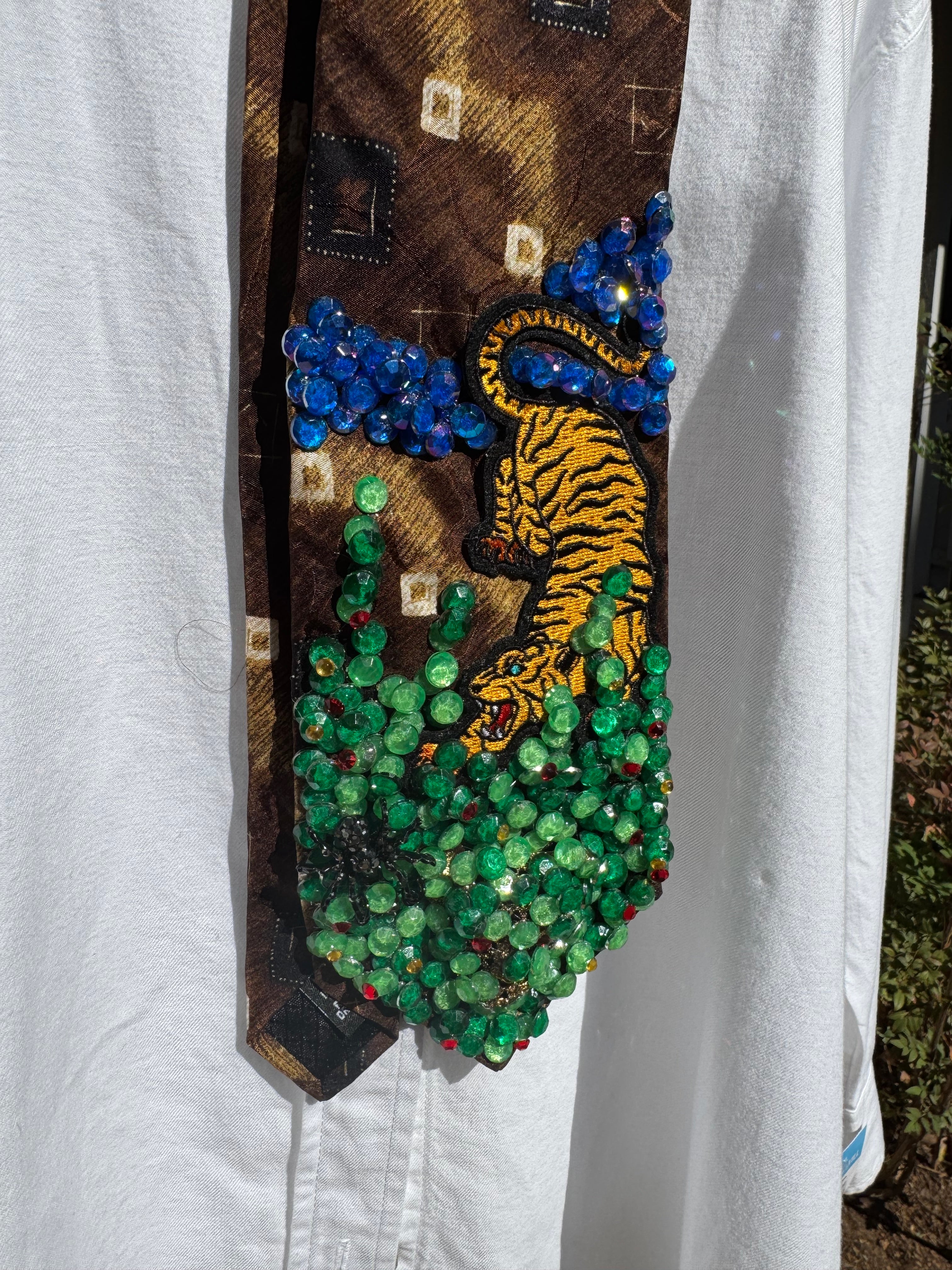 Brown Tiger Playin in Tall Grass Nature Royalty Tie