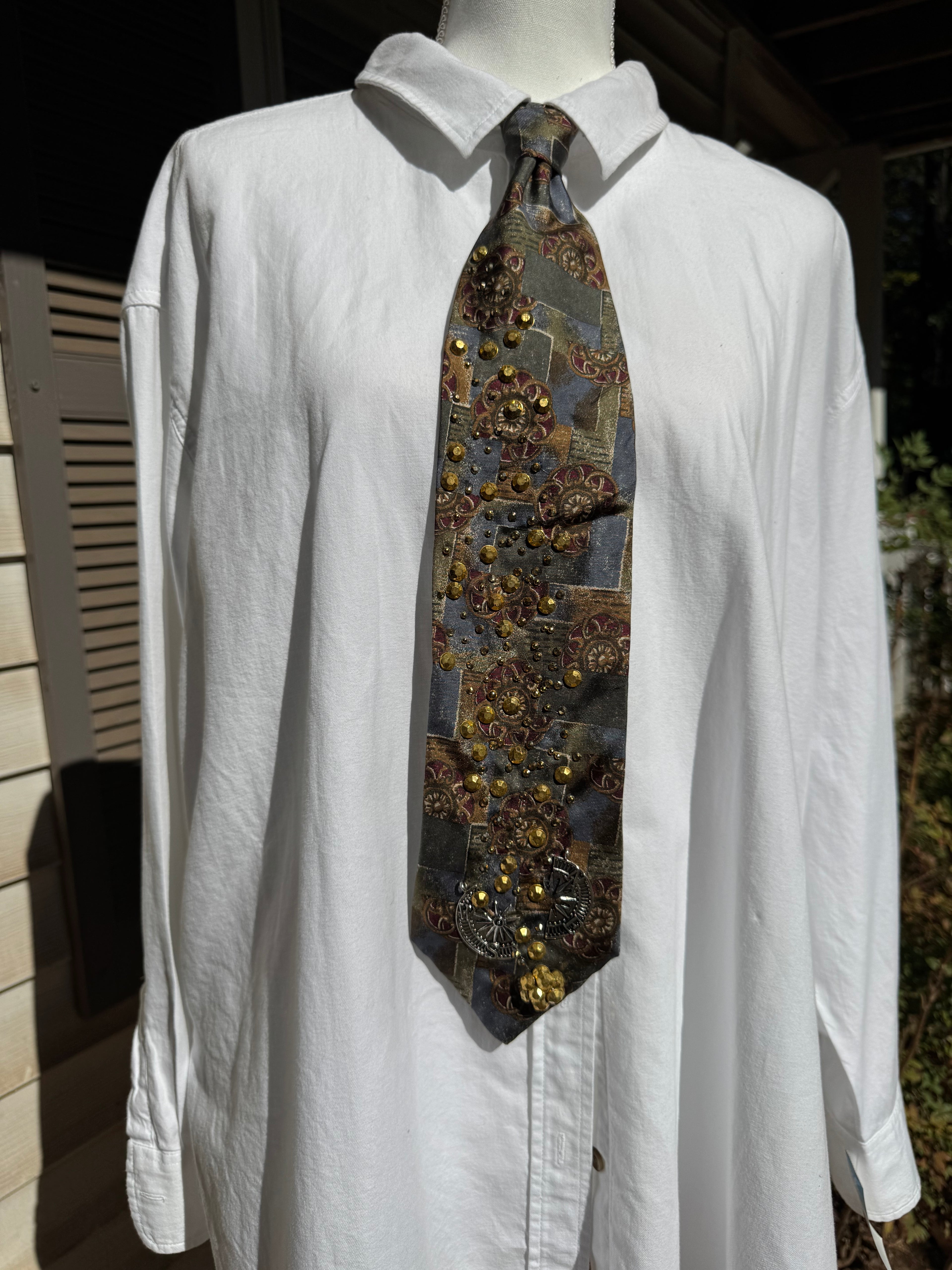 Gold and Grey Renaissance Printed Gold Asteroid Breaking Compass Space Royalty Tie