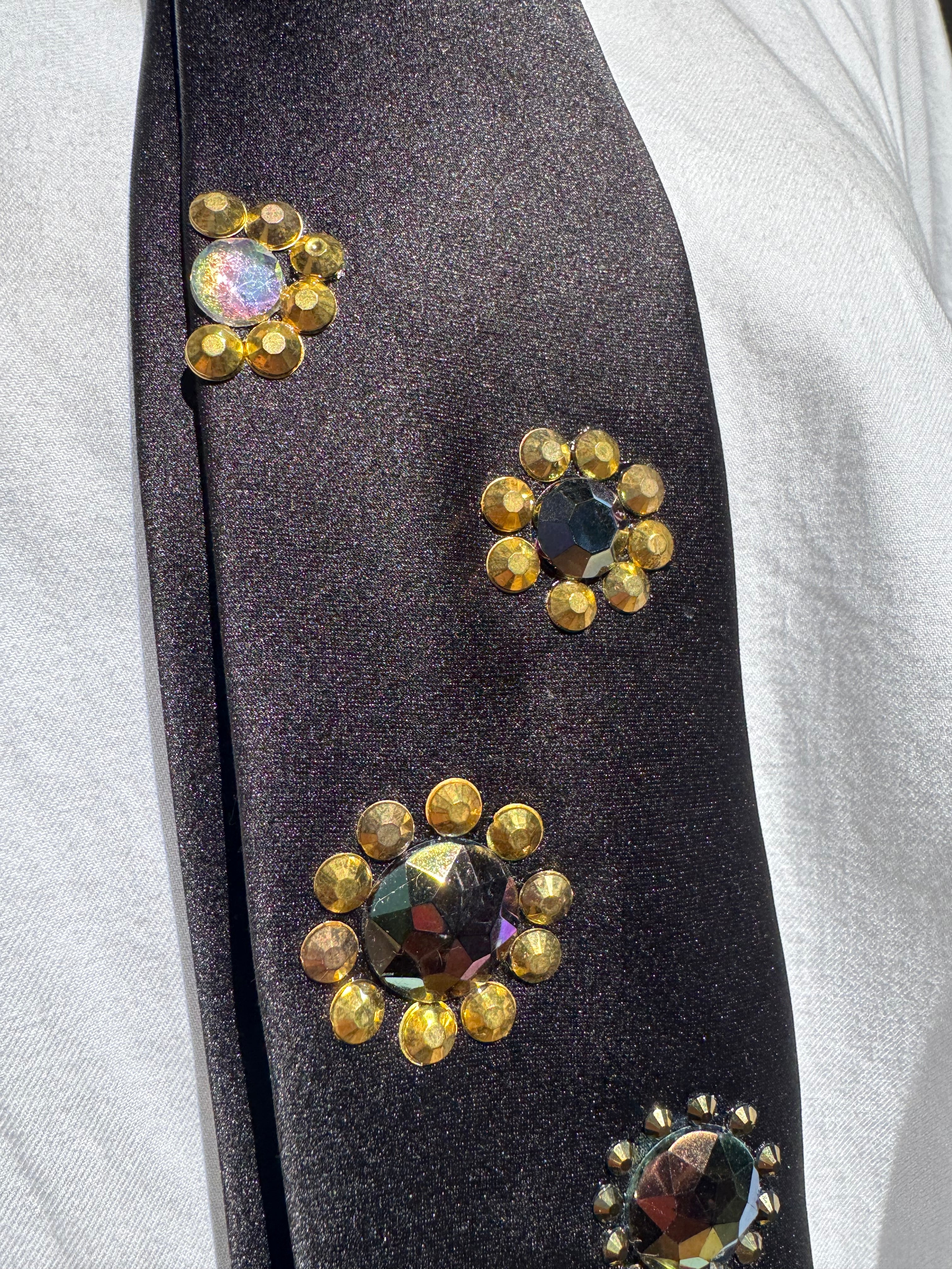 Black Gold Petal Flowers Nature Royalty Tie
