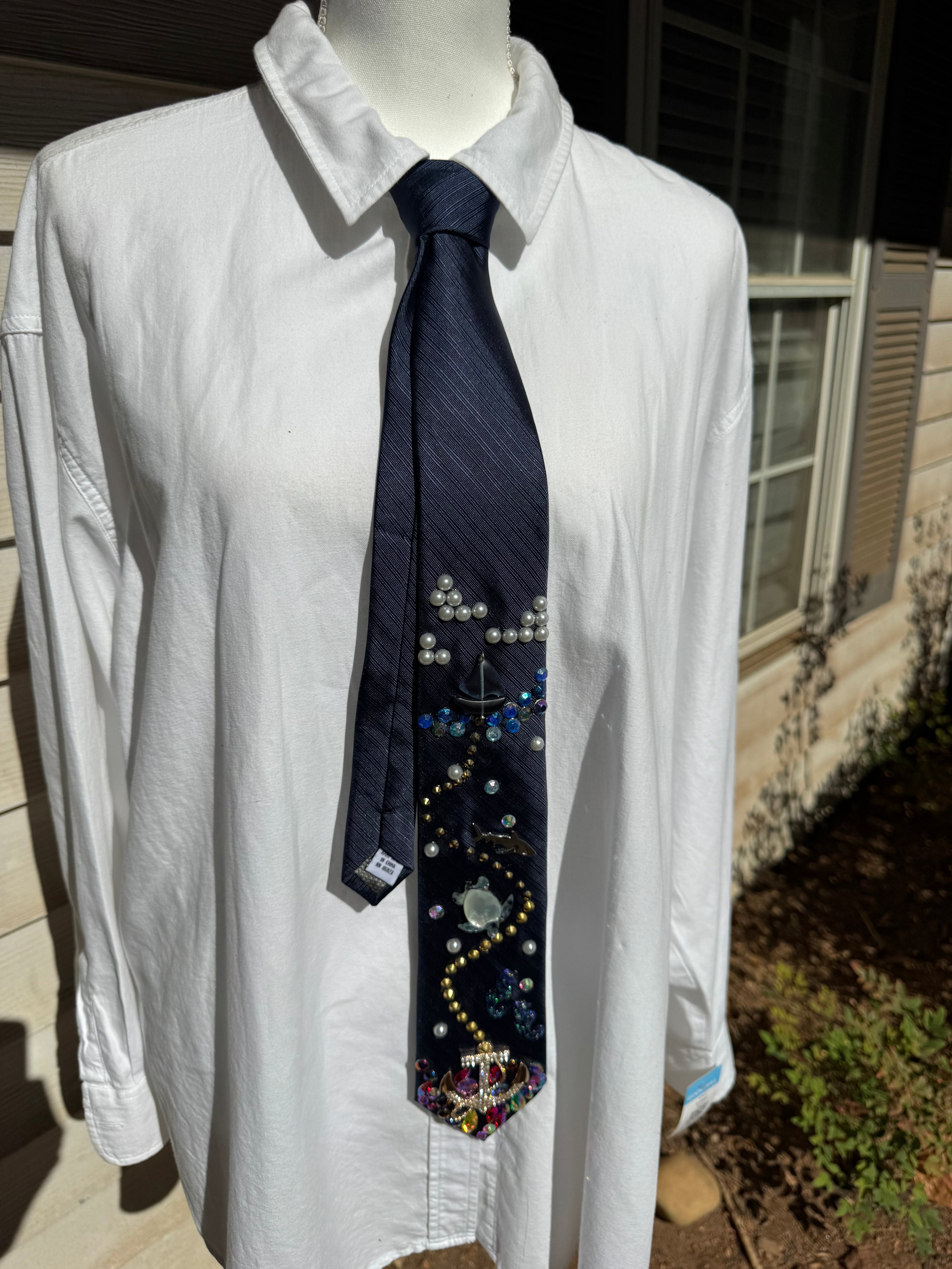 Navy Blue Anchored Jackpot Nautical Royalty Tie
