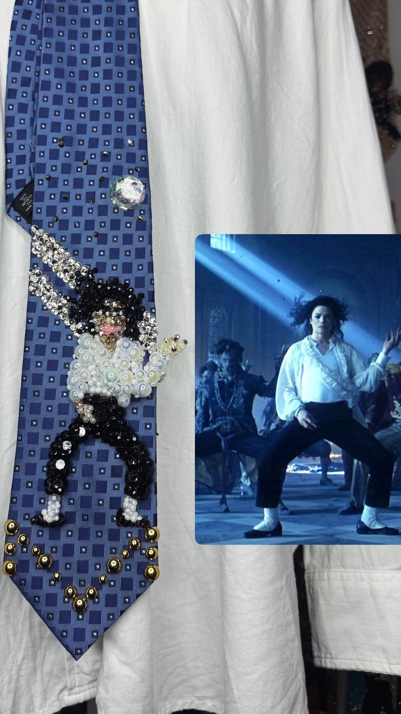 Blue Michael Jackson Hitting Wide Leg Arm Up & at Crotch Pose In Ghosts Short Film