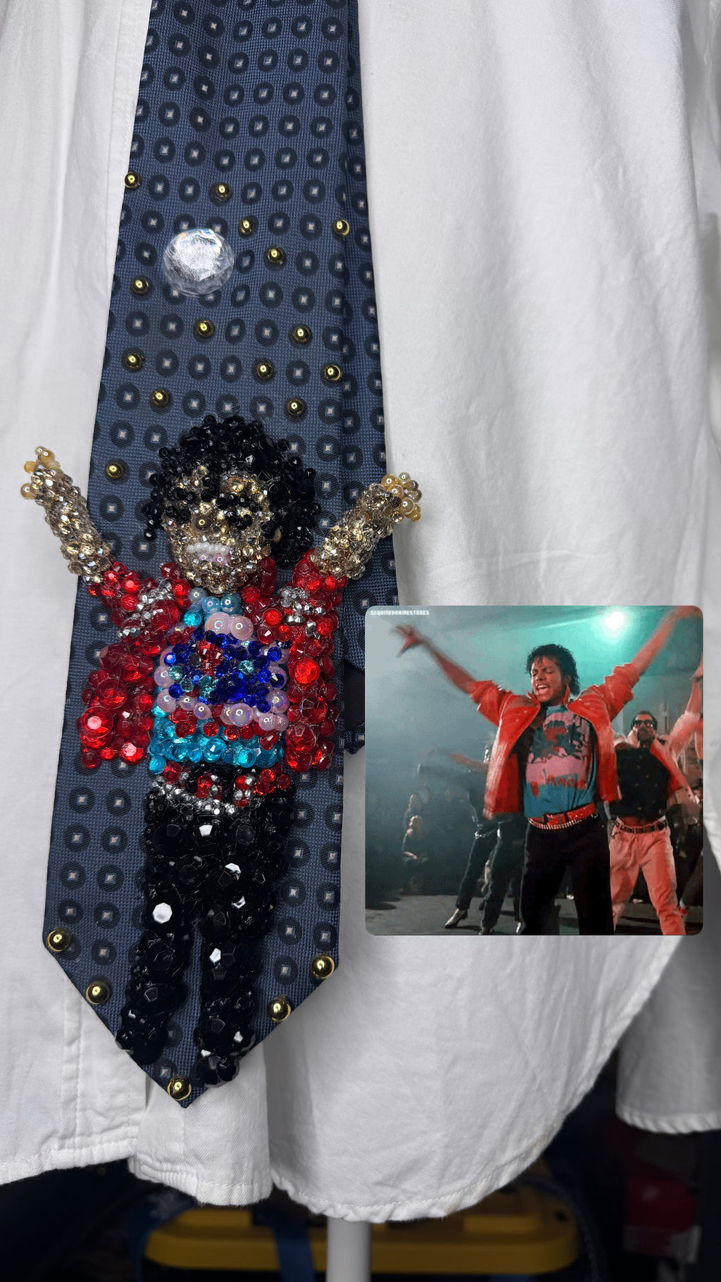 Navy Blue Michael Jackson Arm Swing in the Air Move For Beat It Music Video Tie