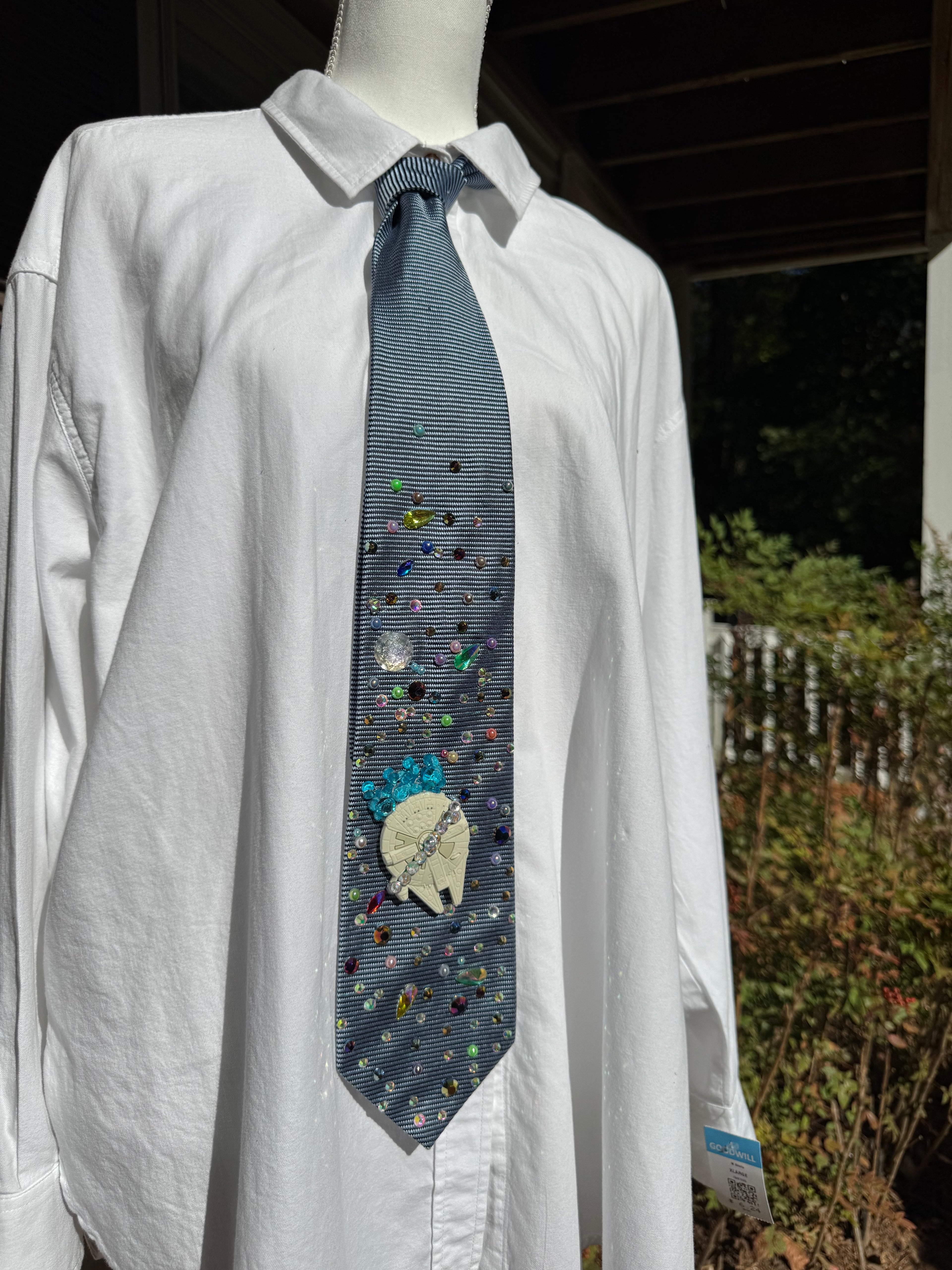 Blue Millineium Falcon Flying Through Space Star Wars Tie