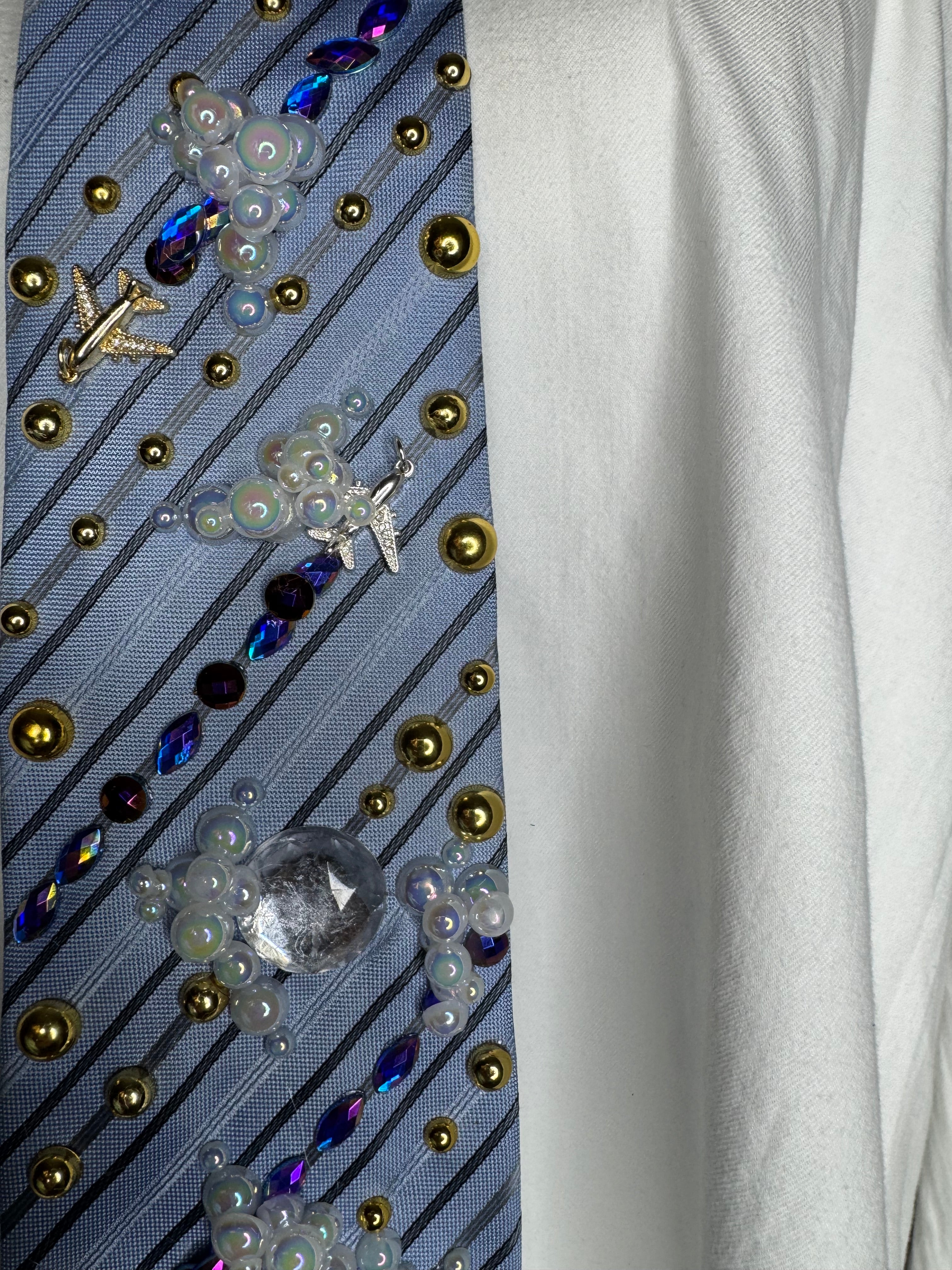 Light Blue Striped Clouds and Airplanes Leaving Jewel Trail Royalty Pilot Tie