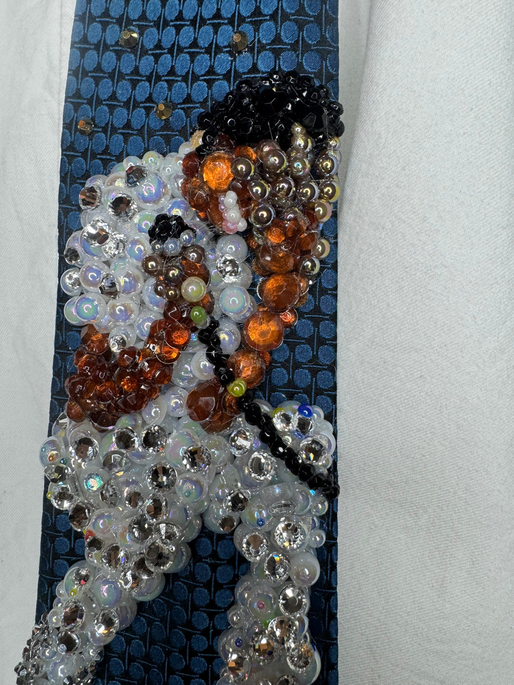 Midnight Blue Michael Jackson Hand Over Face Pose All White Rhinestone Outfit Triumph Tour Tie