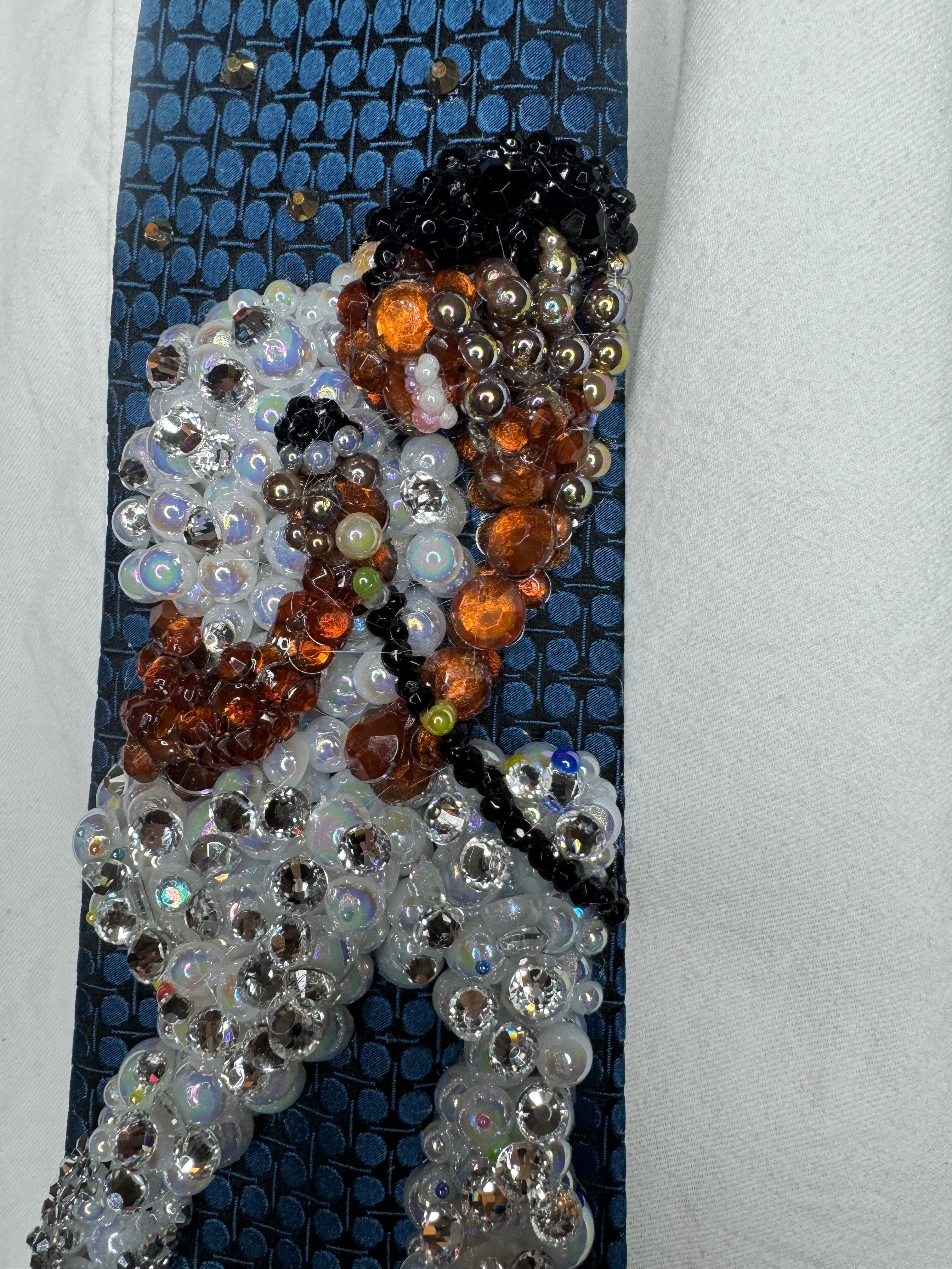 Midnight Blue Michael Jackson Hand Over Face Pose All White Rhinestone Outfit Triumph Tour Tie