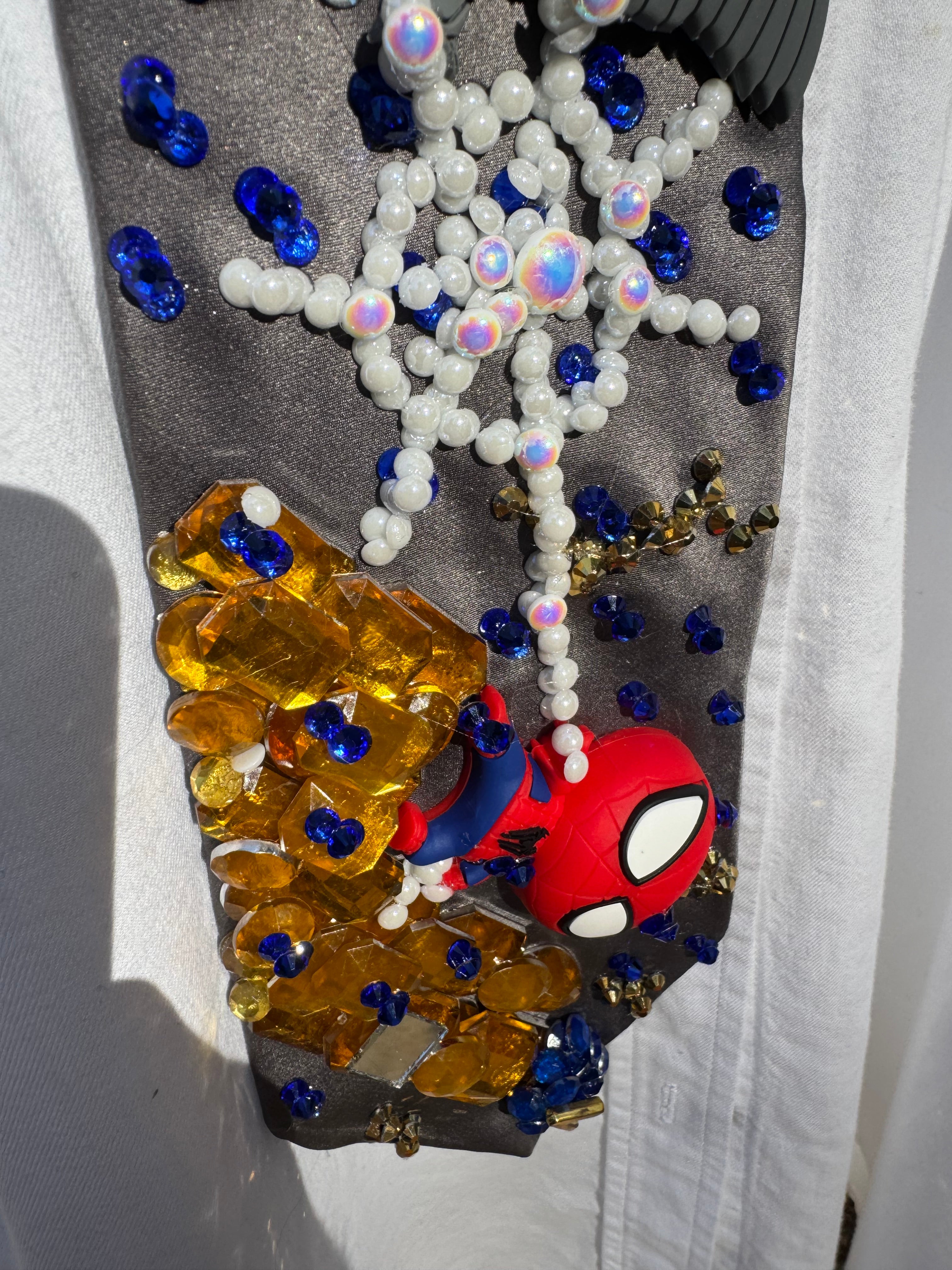 Grey Silk Spiderman Vs The Vulture Over the City In a Storm Spiderman Tie