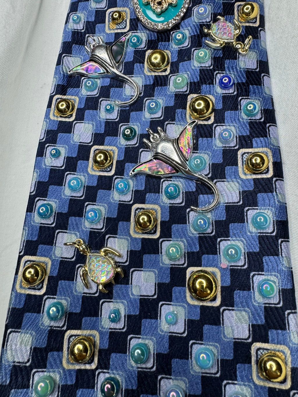 Navy Blue Ocean Floor Tropical Treasure Box Royalty Tie