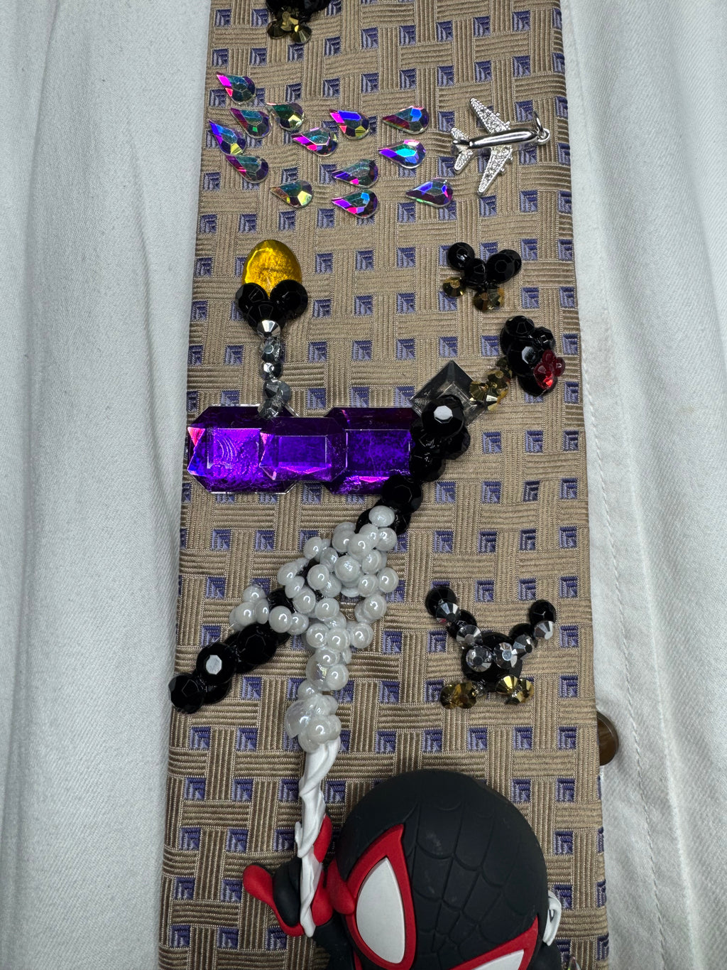Beige Miles Morales Webbing Himself to Side of Building Spiderman Tie