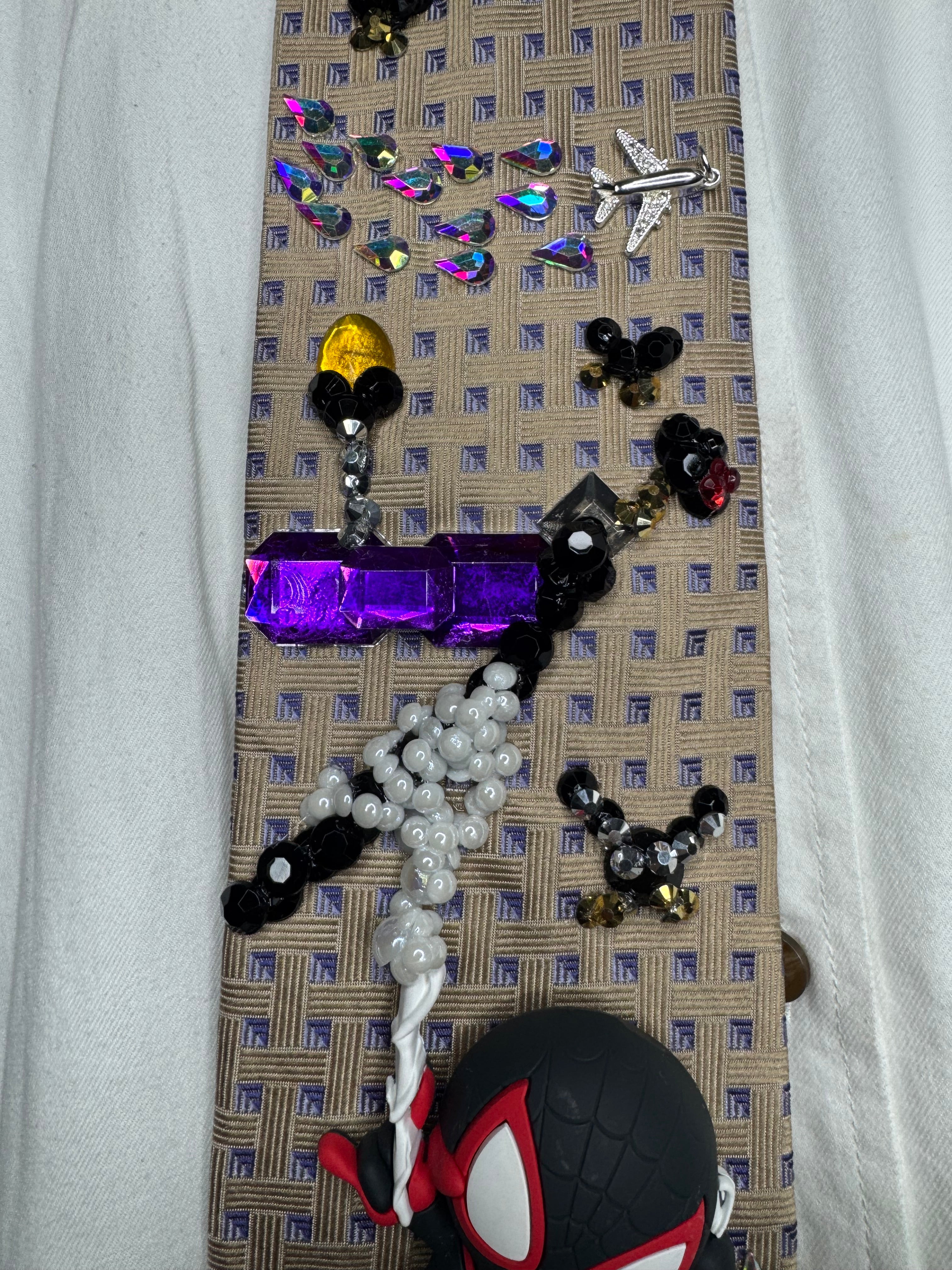 Beige Miles Morales Webbing Himself to Side of Building Spiderman Tie