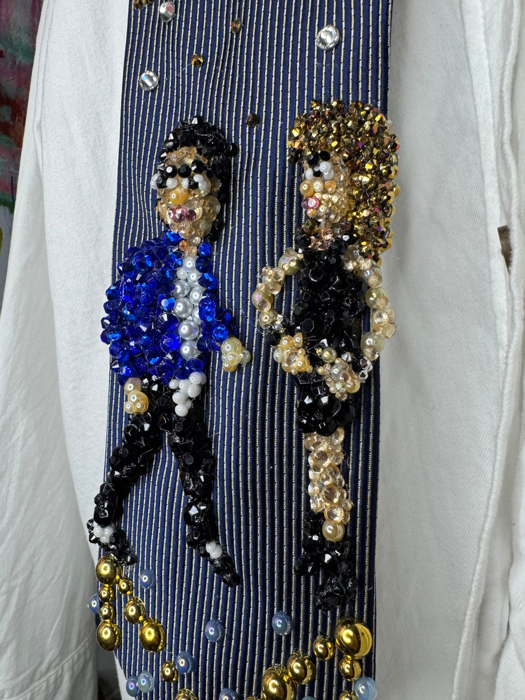 Navy Blue Pinstriped Michael Jackson Flirting With Tatiana Thumbtzen in The Way You Make Me Feel Music Video Tie