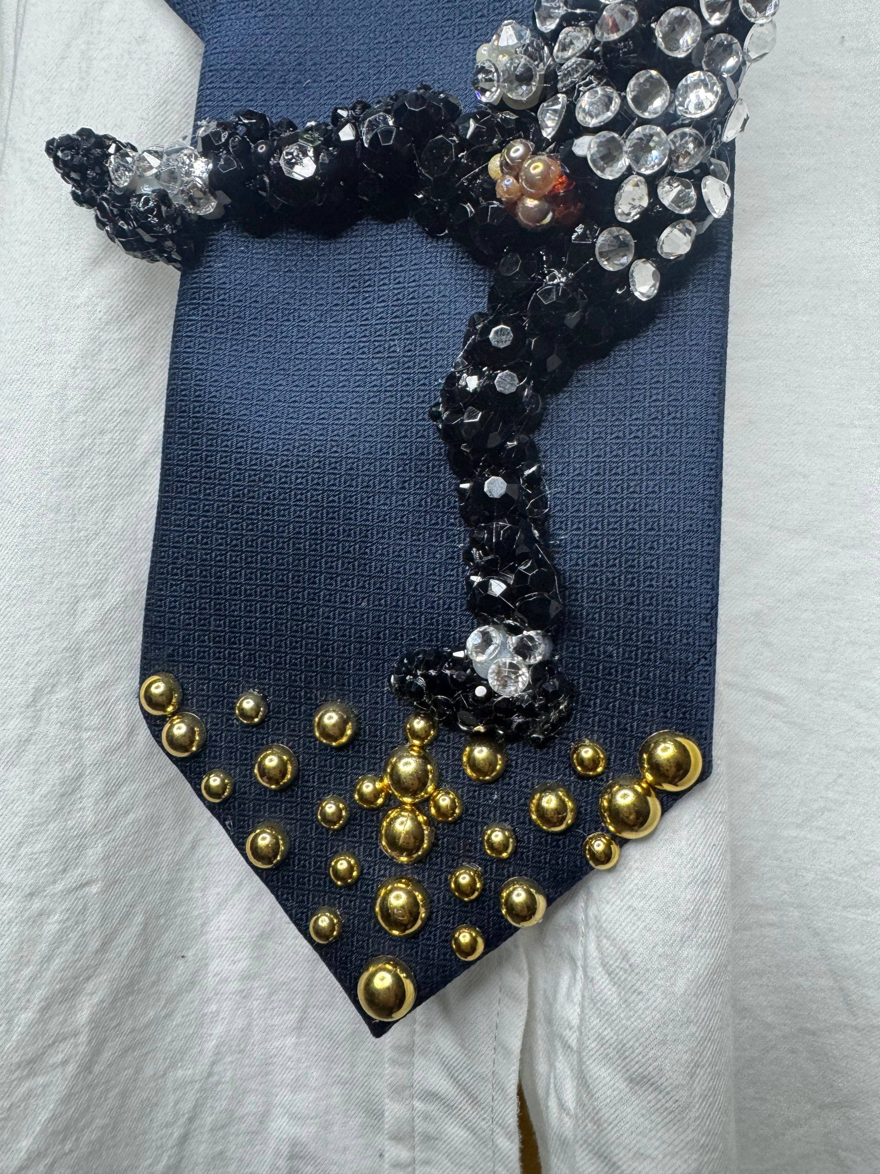 Navy Blue Michael Jackson Hitting Leg Kick to Start Of Billie Jean Victory Tour 1984 Tie