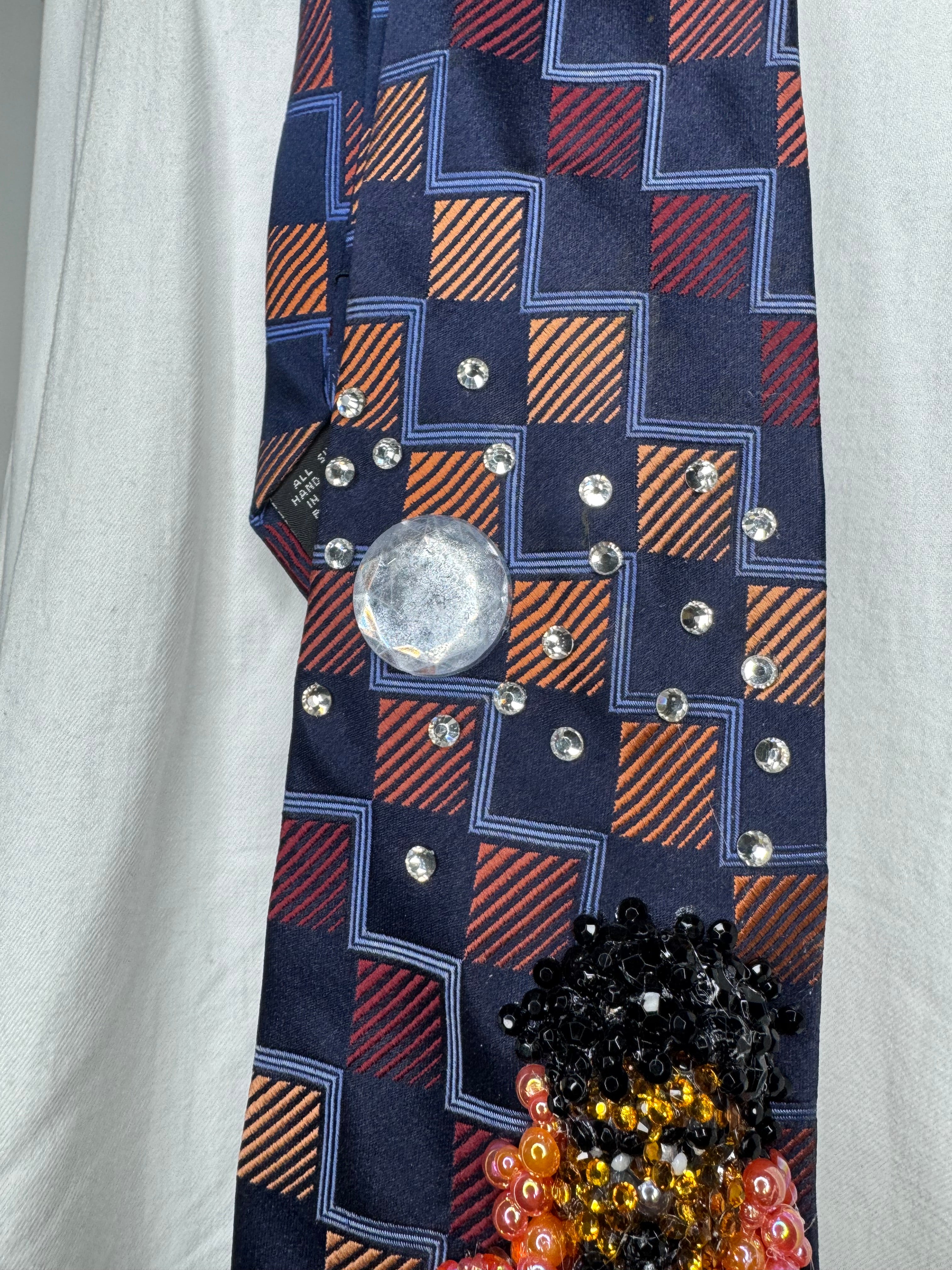 Navy Blue and Orange Michael Jackson in the Air in Peach Space Jumpsuit Singing Workin Day n Night on Victory Tour 1984 Tie