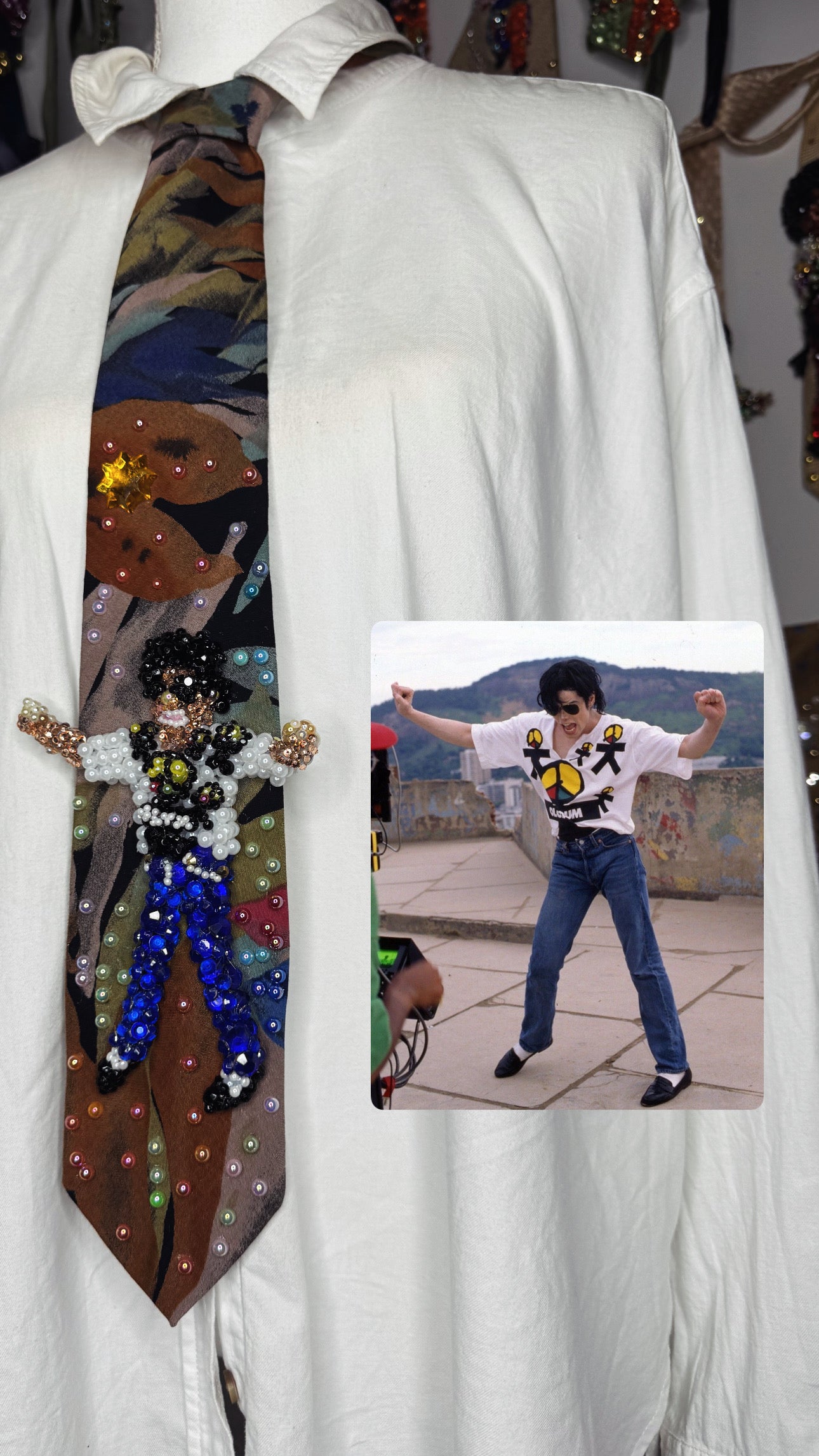 Multicolored Floral Print Michael Jackson Dancing in TDCAU Music Video Tie