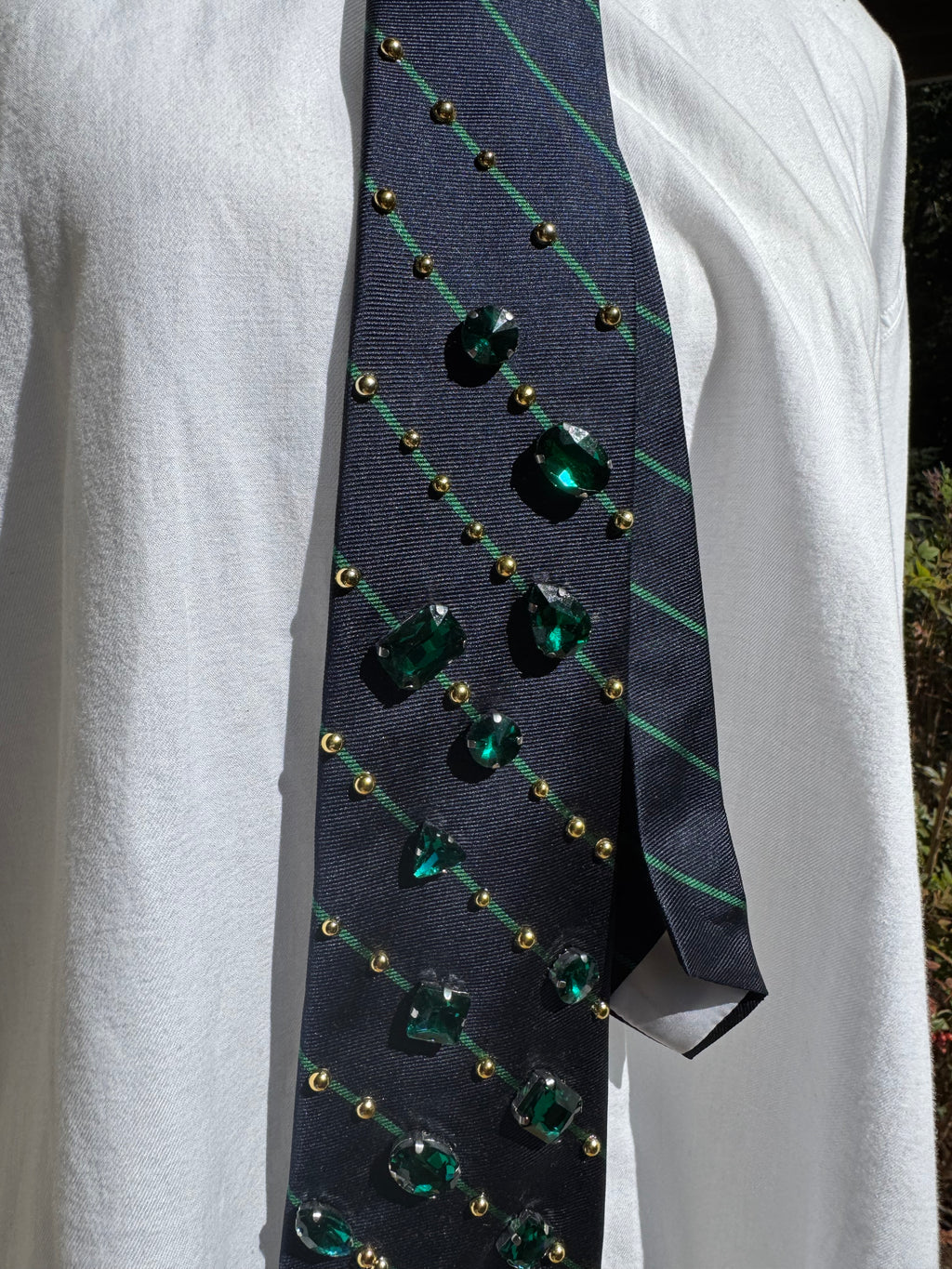 Navy Blue and Green Striped High Class Royalty Tie