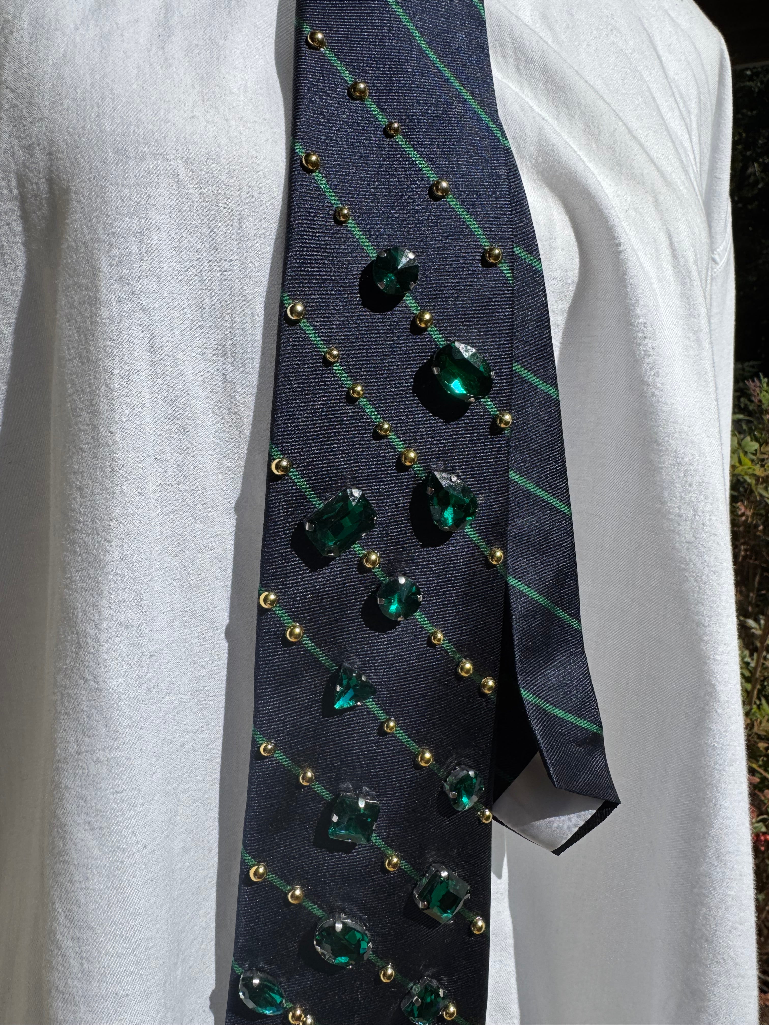 Navy Blue and Green Striped High Class Royalty Tie