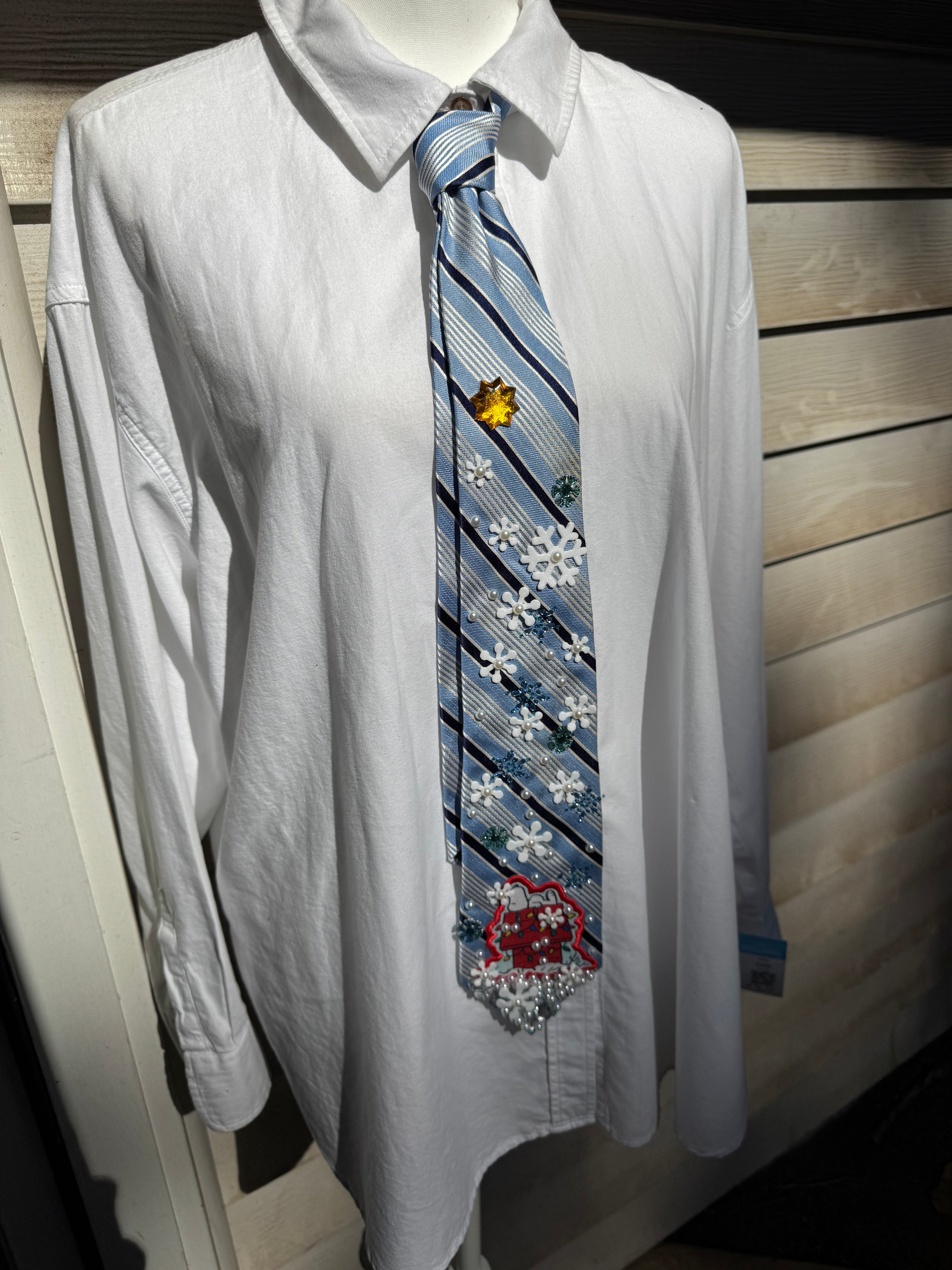 Light Blue Striped Snoopy in Winterland Christmas Tie