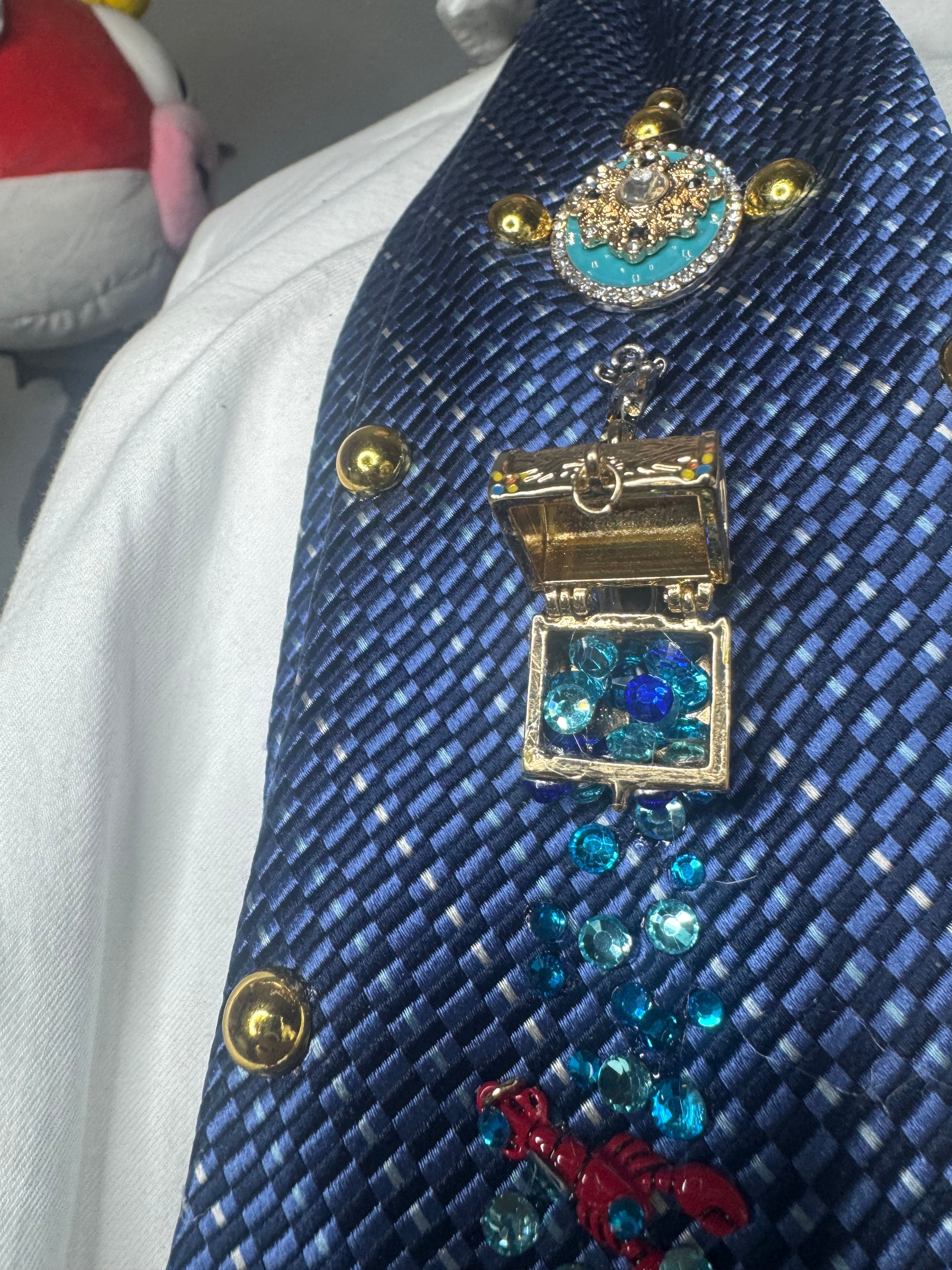 Navy Blue Tropical Treasure Box Spilling Ocean Royalty Tie