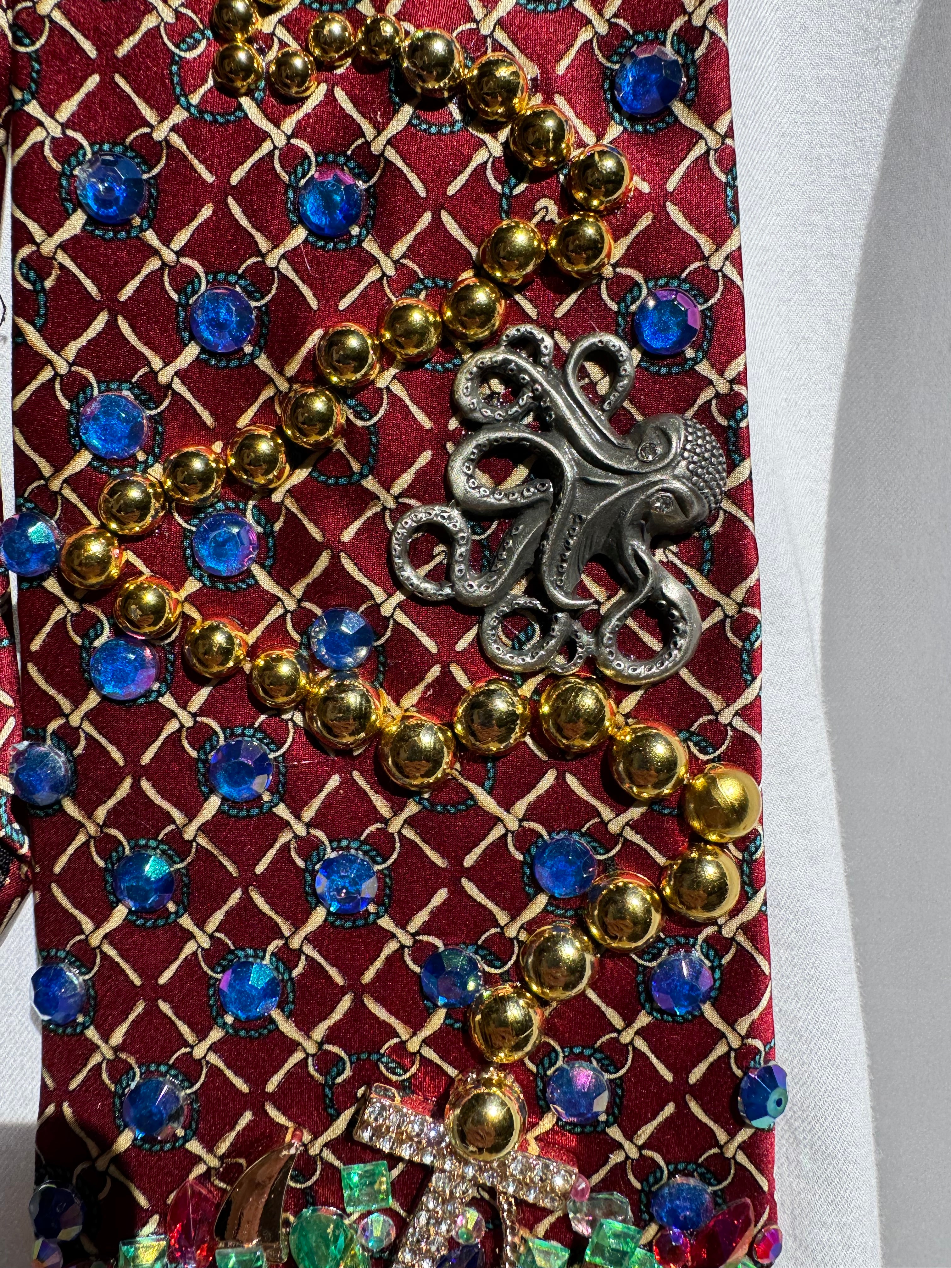 Red Ocean View Anchored Jackpot Royalty Nautical Tie