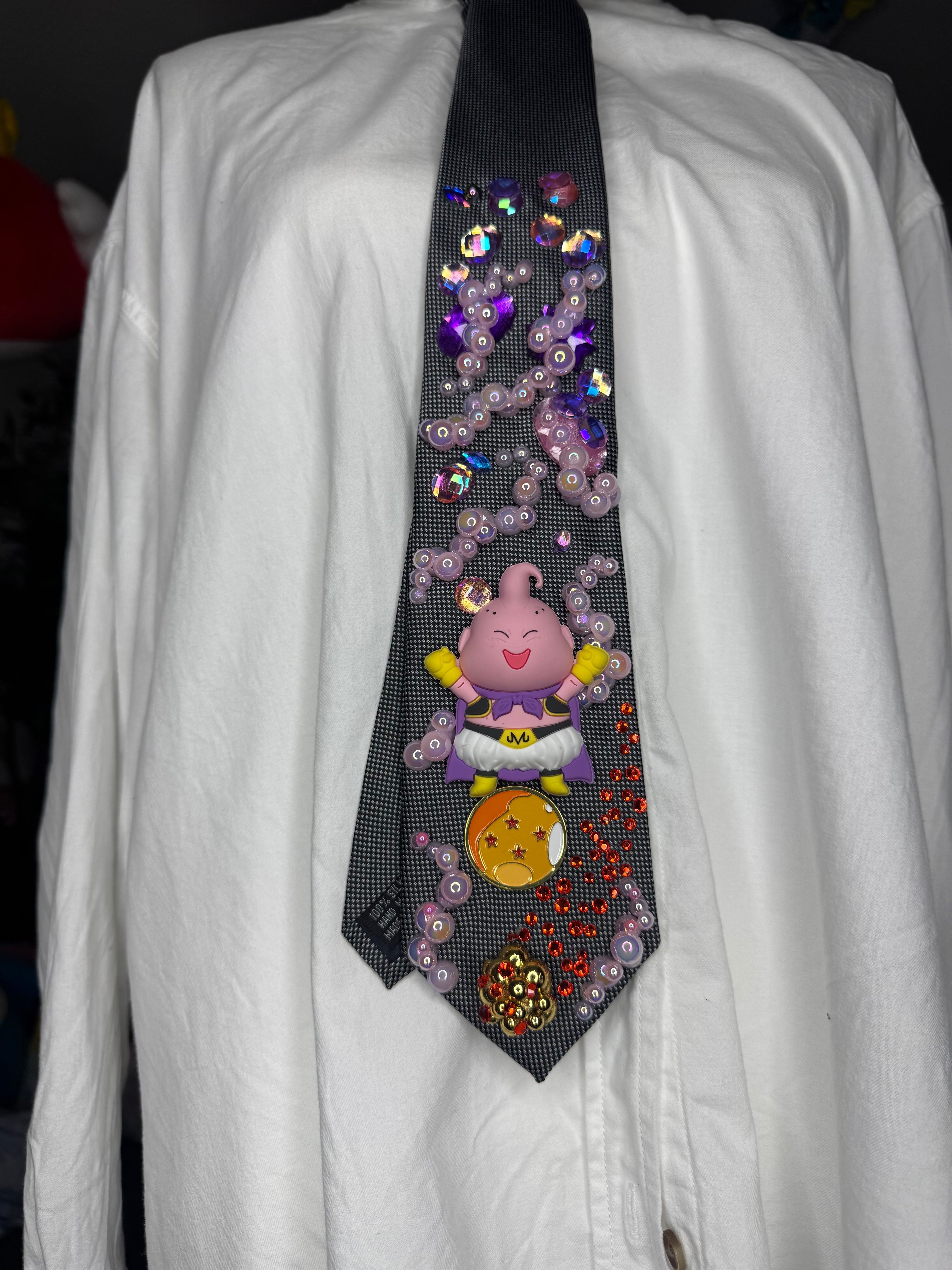 Grey Majin Buu Pink Foam Bubbles Dragon Ball Z Tie