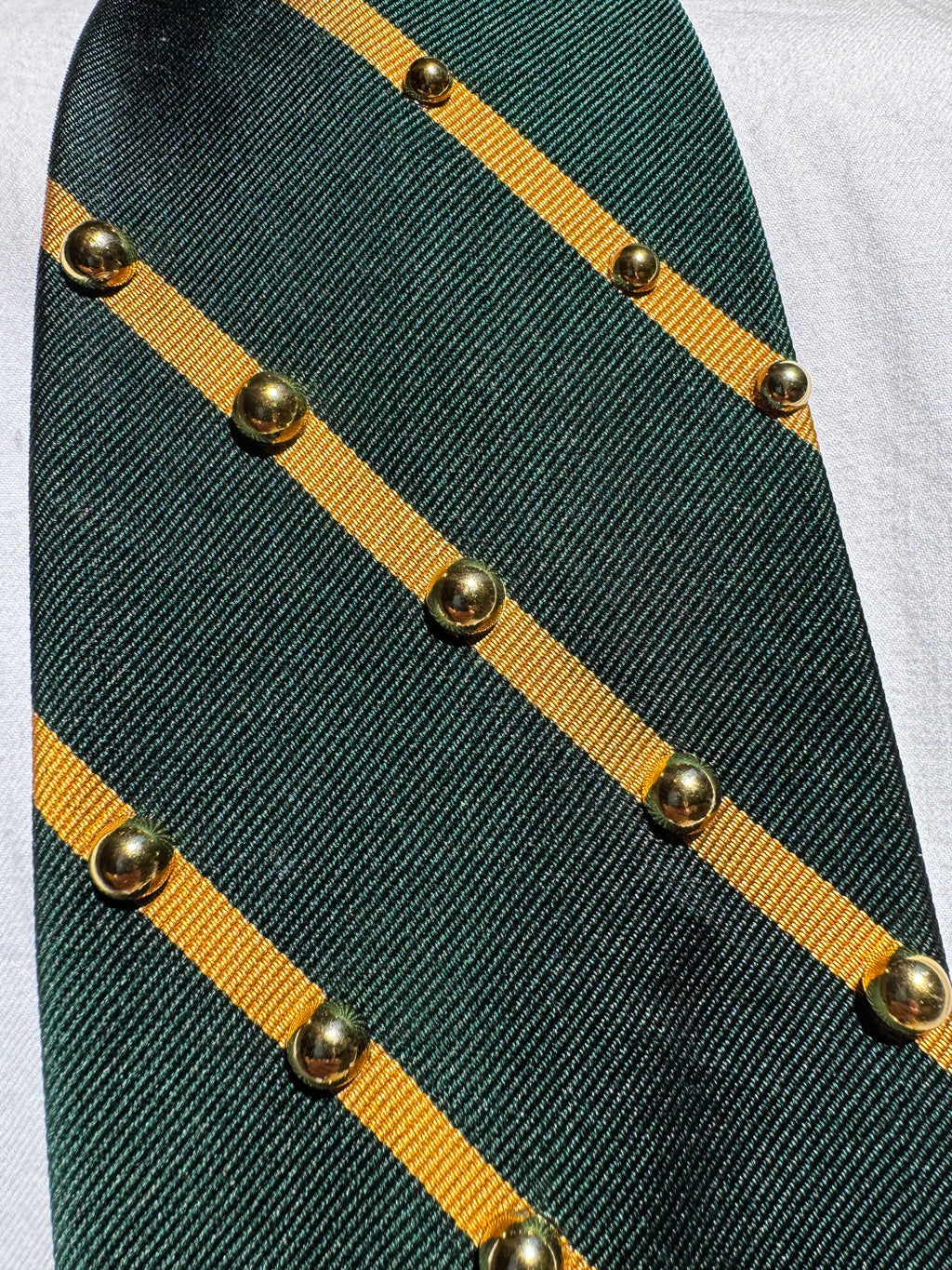 Ivory Green and Gold Striped Mad Jaguar Royalty Nature Tie