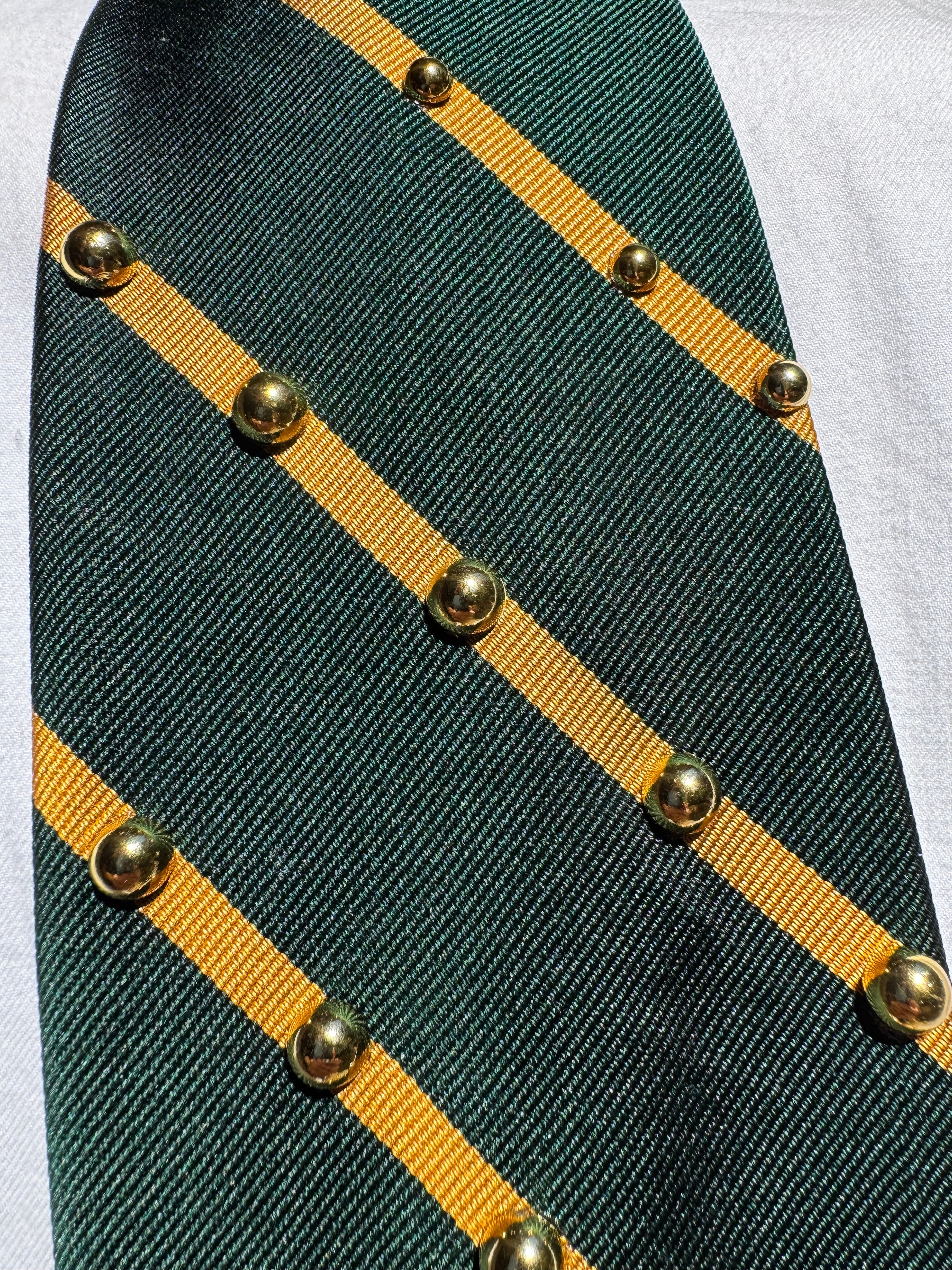 Ivory Green and Gold Striped Mad Jaguar Royalty Nature Tie