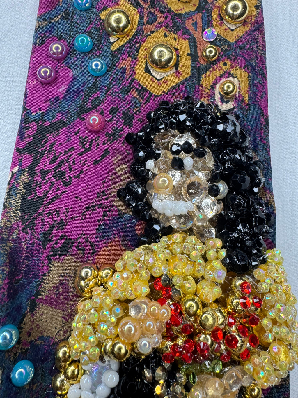 Magenta Marbled Michael Jackson Sitting in Golden Chair Performing Remember the Time with Sprain Ankle 1993 Tie