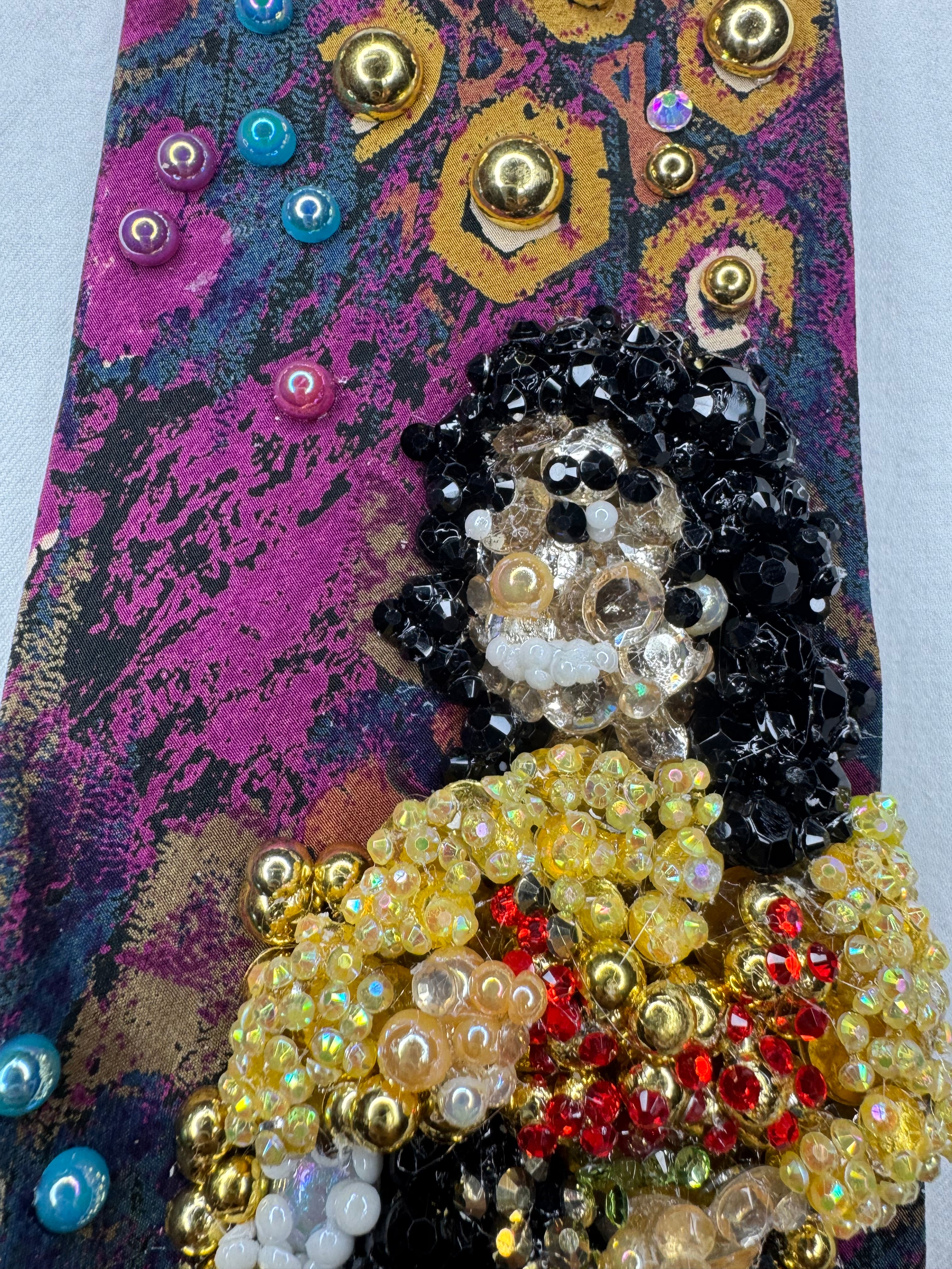 Magenta Marbled Michael Jackson Sitting in Golden Chair Performing Remember the Time with Sprain Ankle 1993 Tie