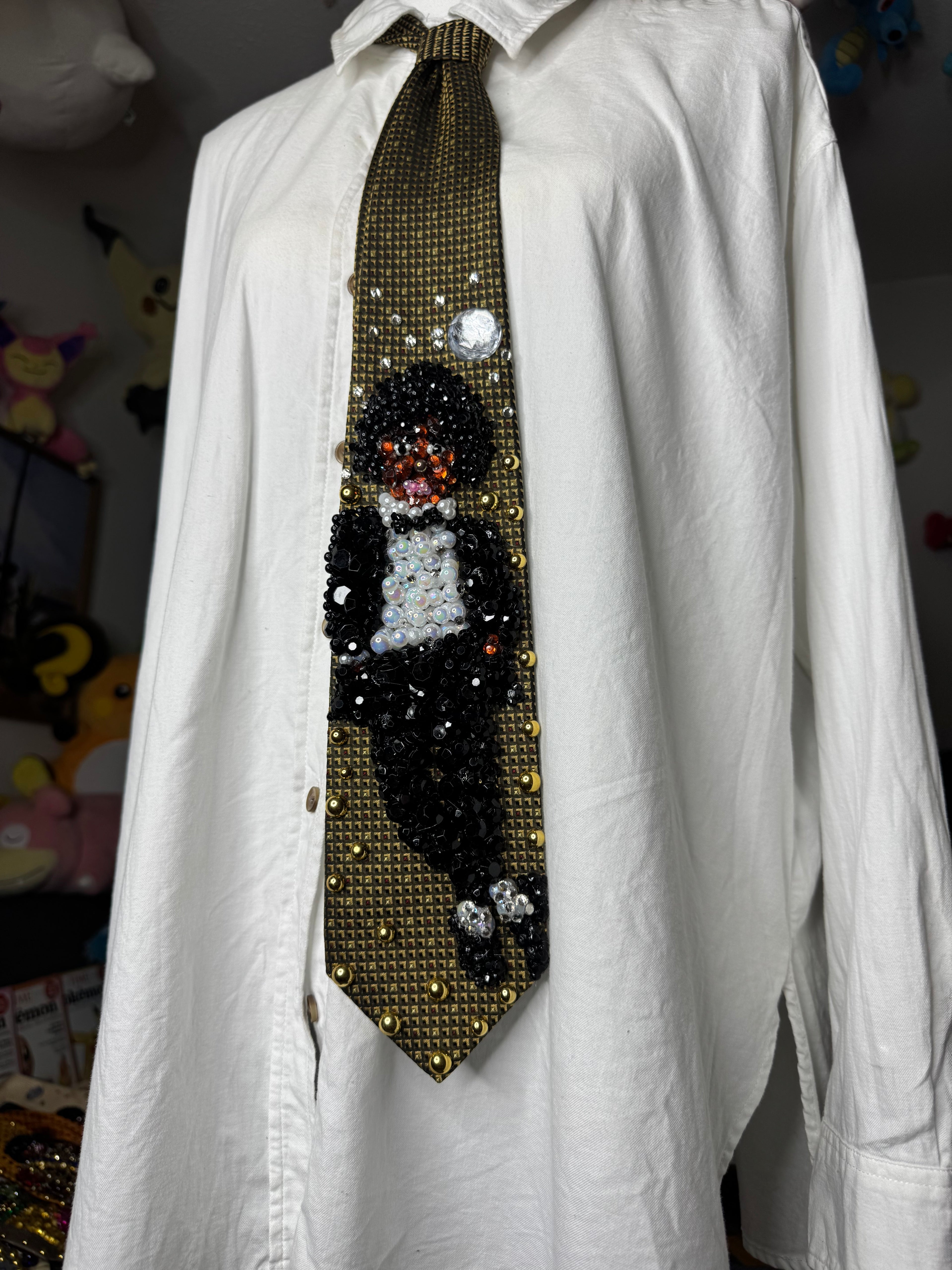 Gold Teen Michael Jackson Leaning on Wall Photo Off the Wall Era Tie