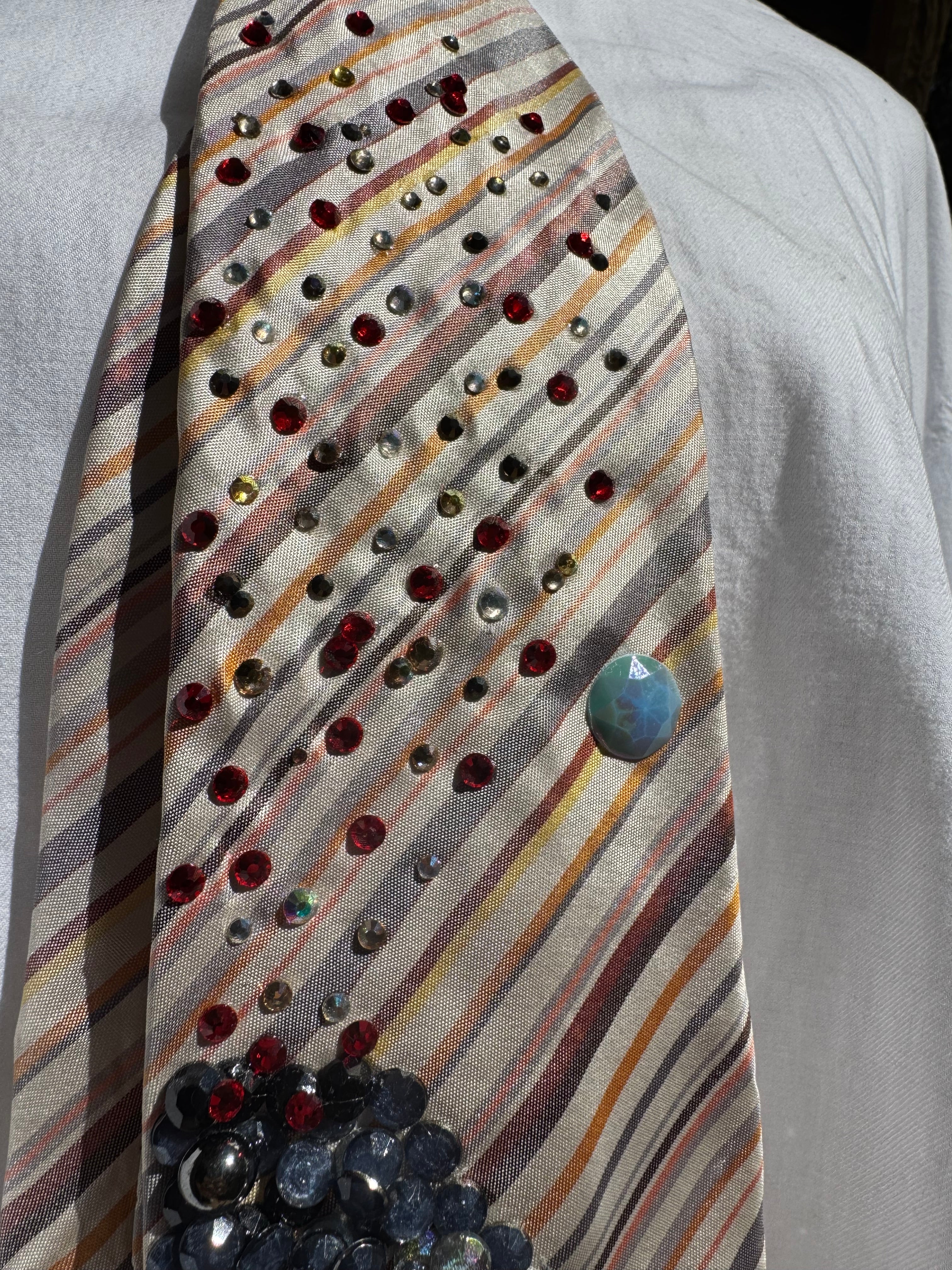 White and Orange Striped Volcanic Eruption Laser Eyed Trex Tie