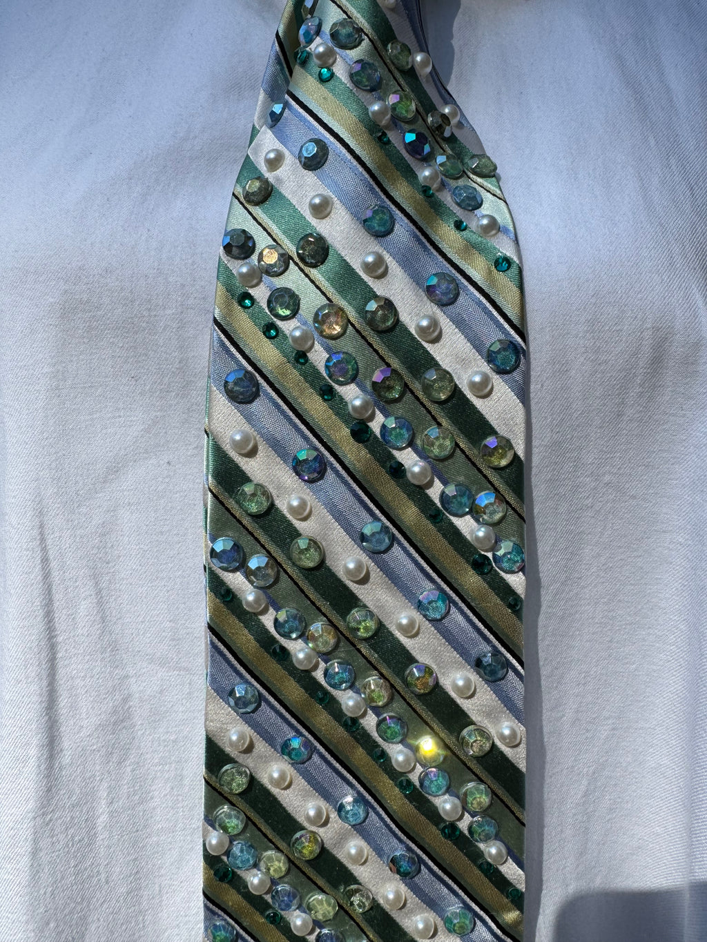 Light Green and White Striped Anchored Nautical Royalty Tie
