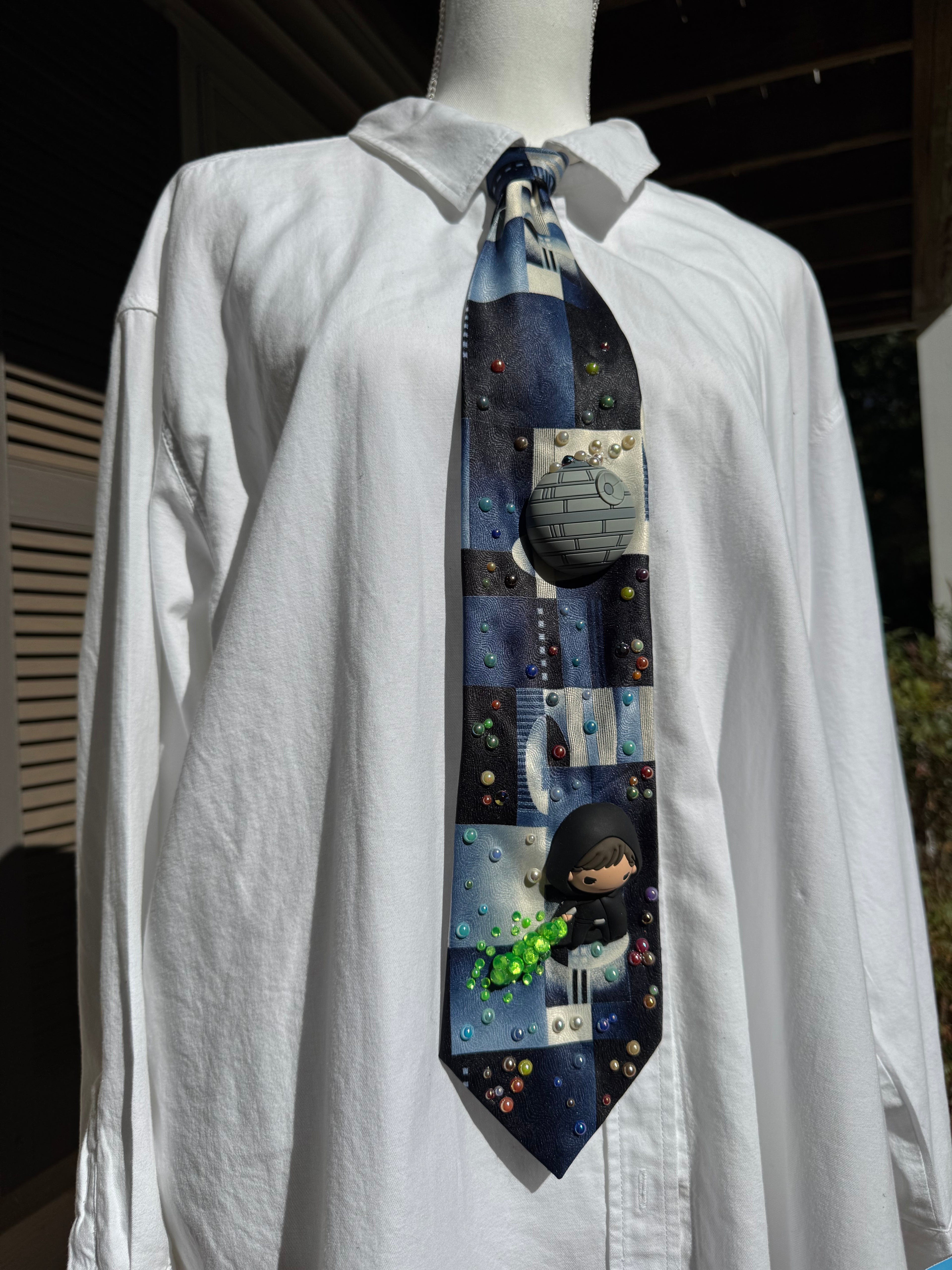 Navy Blue and White Angry Luke Skywalker Under Death Star Ultimate Star Wars Tie