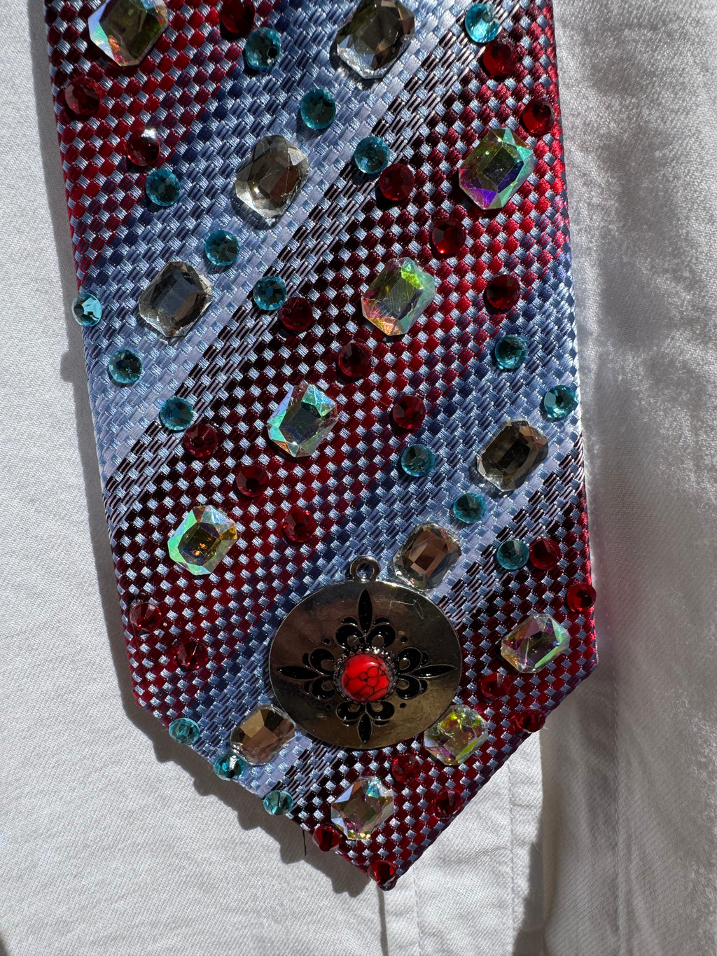 Red and Blue Striped Red Rudolph Nose Christmas Royalty Tie